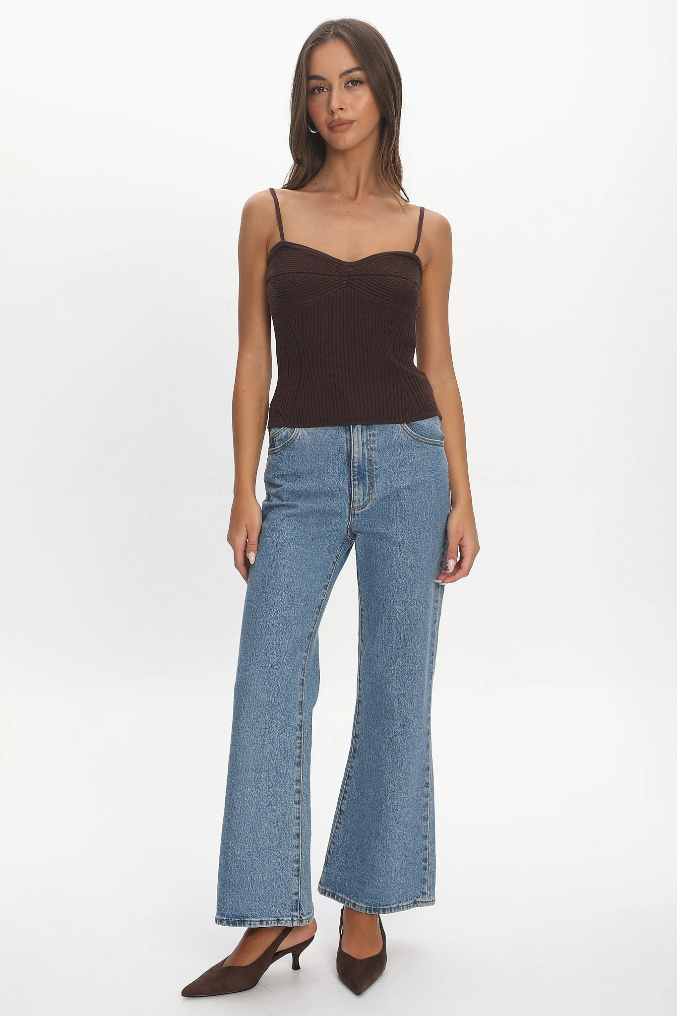 Prudence Ribbed Knit Cami Top Chocolate - Image 2