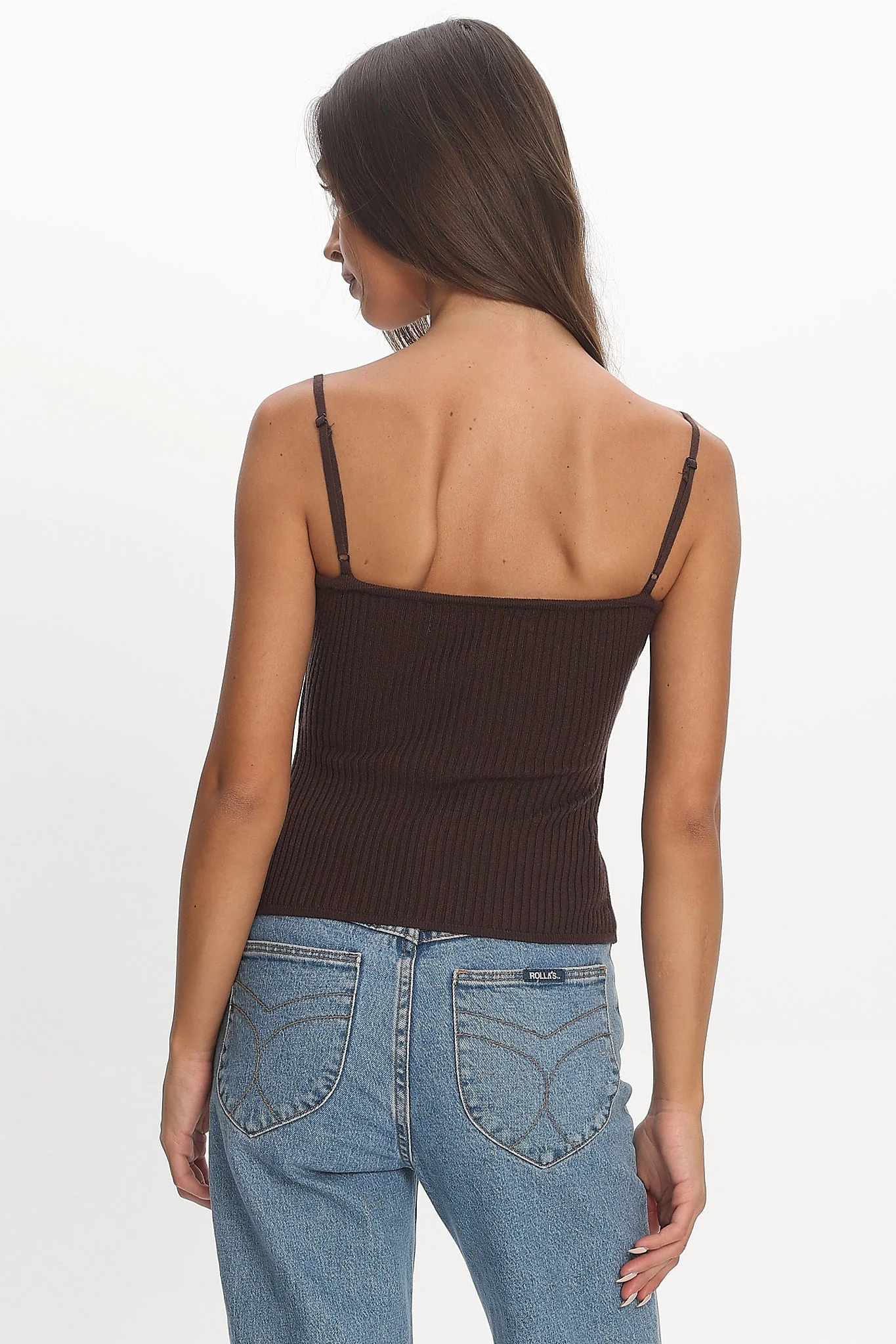 Prudence Ribbed Knit Cami Top Chocolate - Image 3