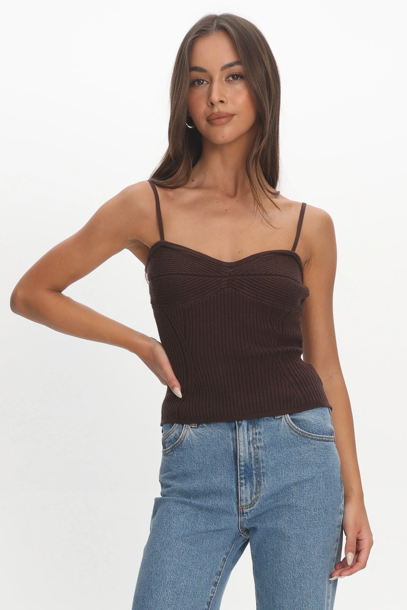 Prudence Ribbed Knit Cami Top Chocolate - Image 5