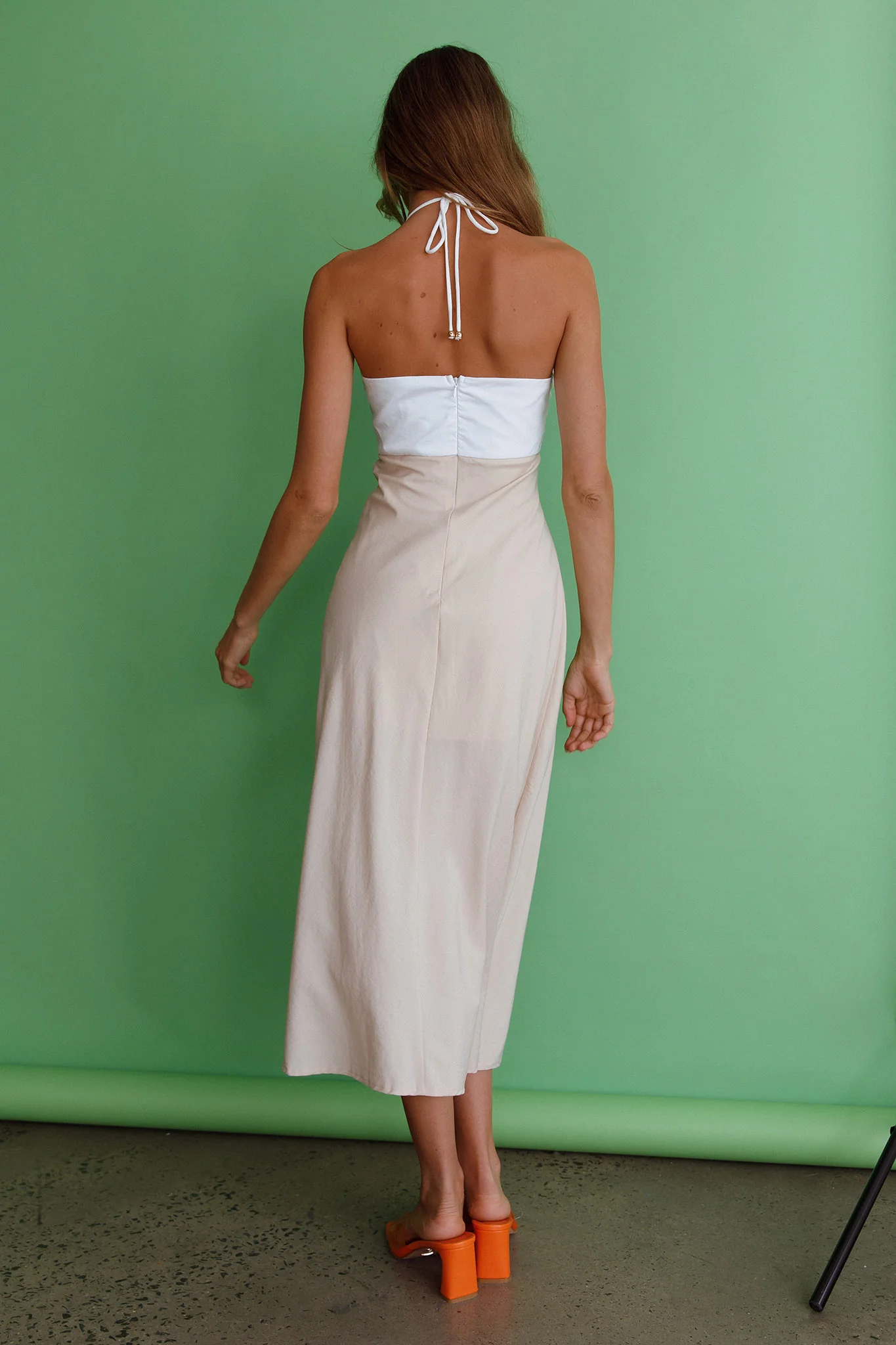 Prue Halterneck Midi Dress Beige - Image 8
