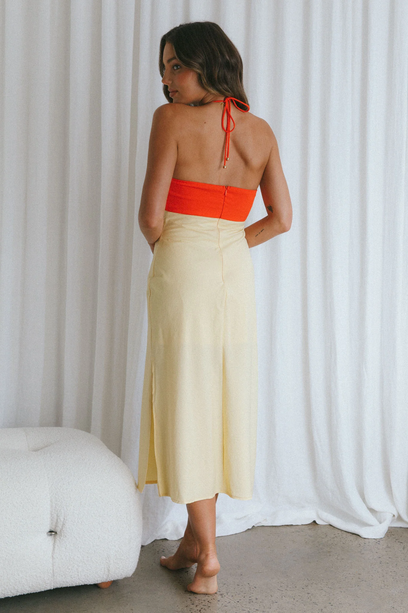 Prue Halterneck Midi Dress Orange - Image 2