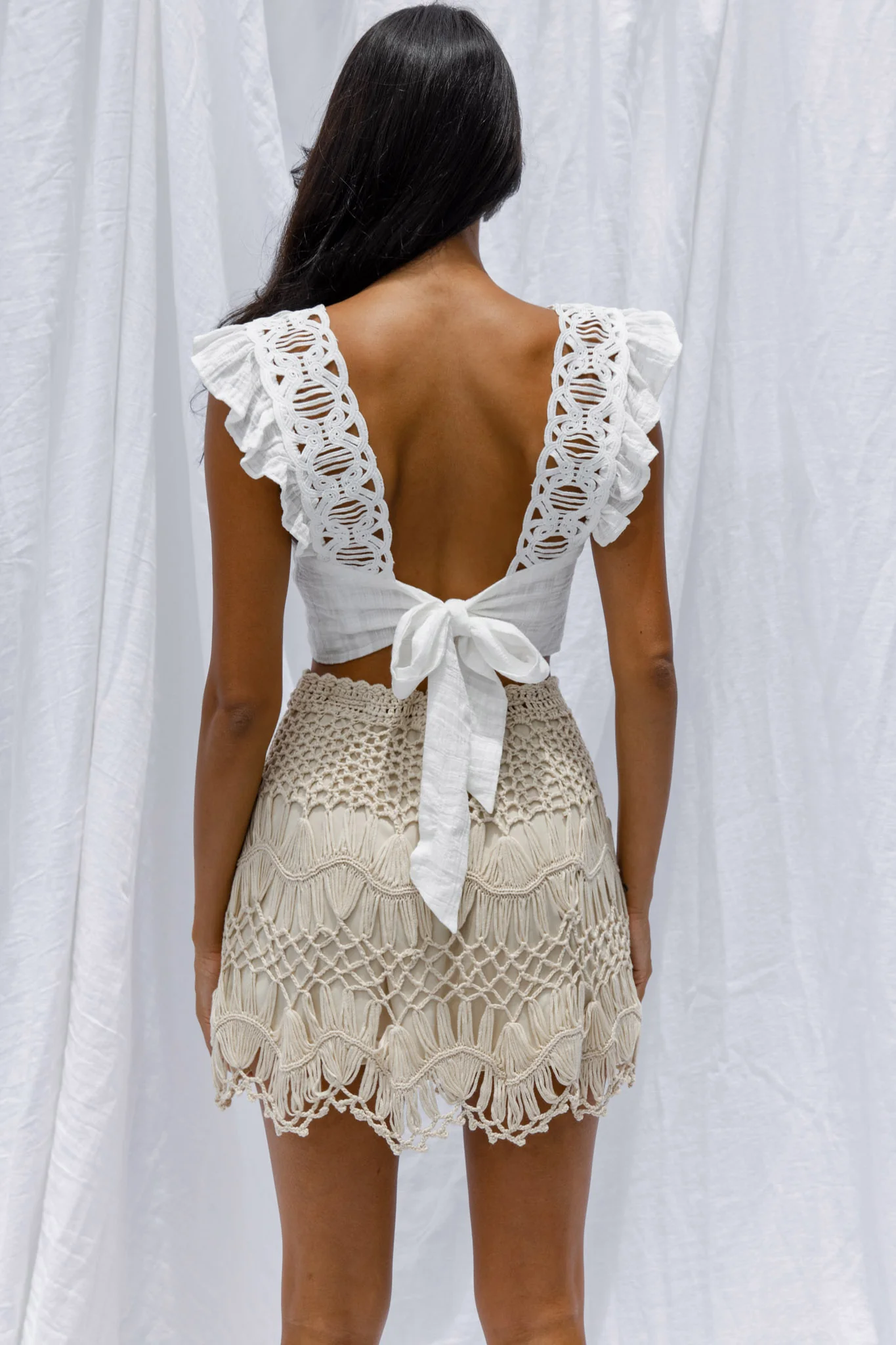 Pura Vida Crochet Mini Skirt Beige - Image 8