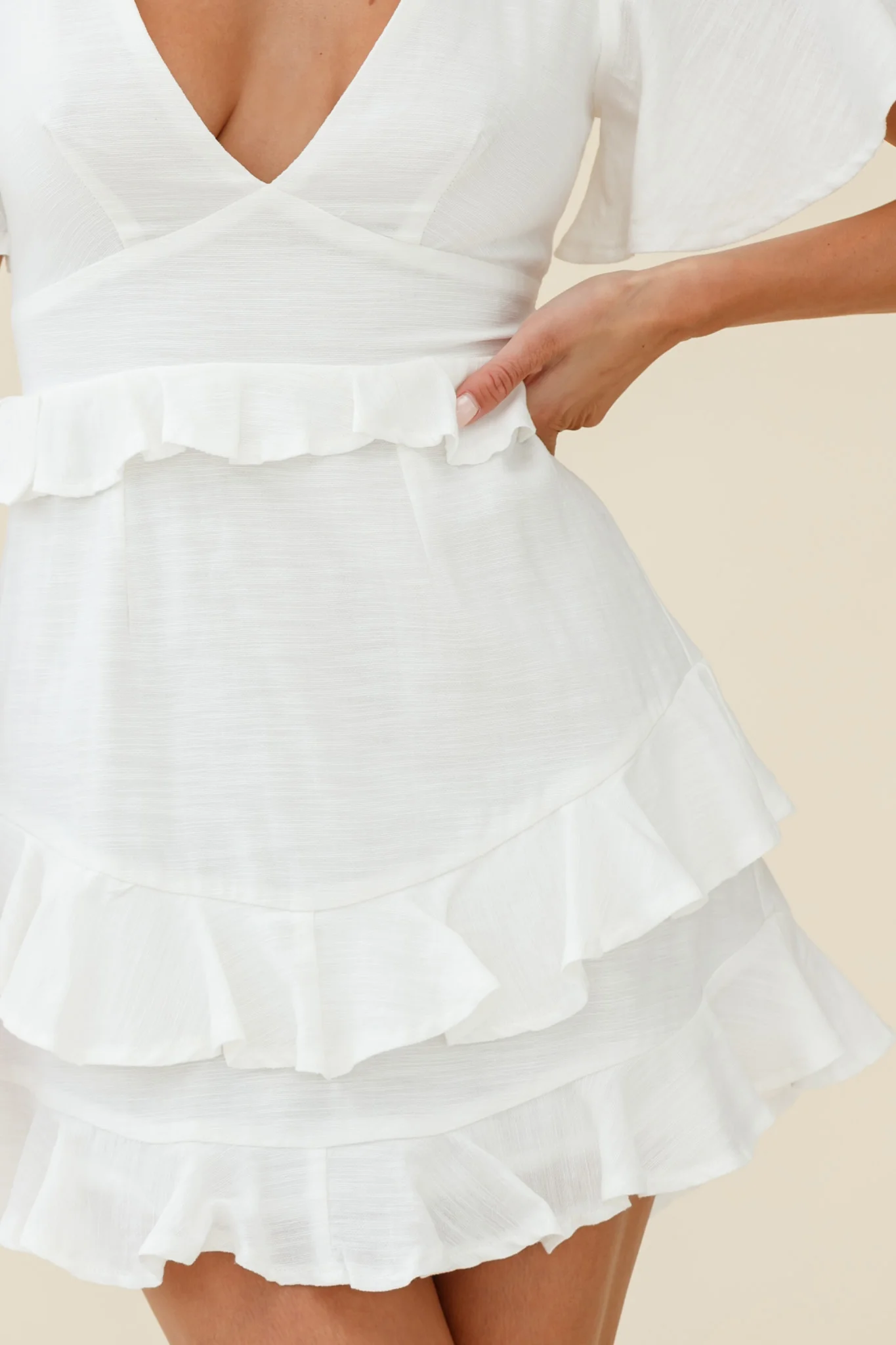 Queenie Angel Sleeve Ruffle Trim Dress White - Image 7