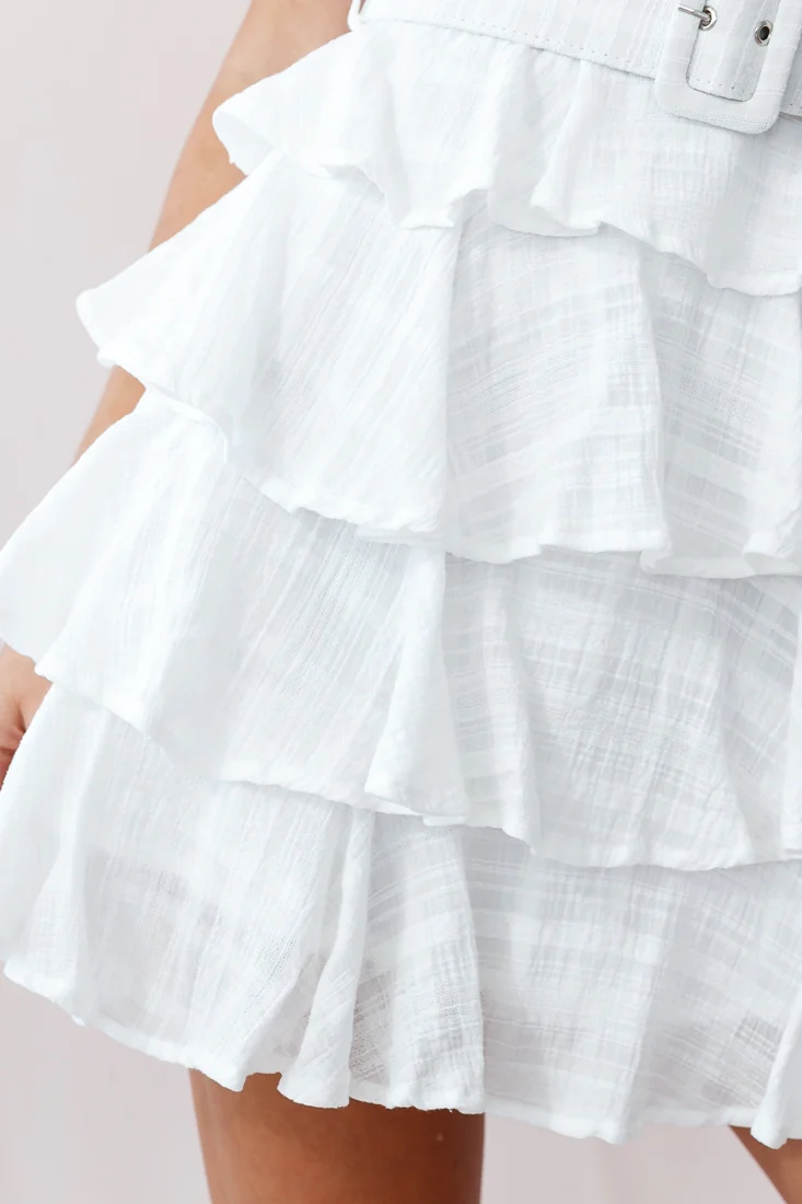 Queensland Tiered Frill Belt Dress White - Image 4
