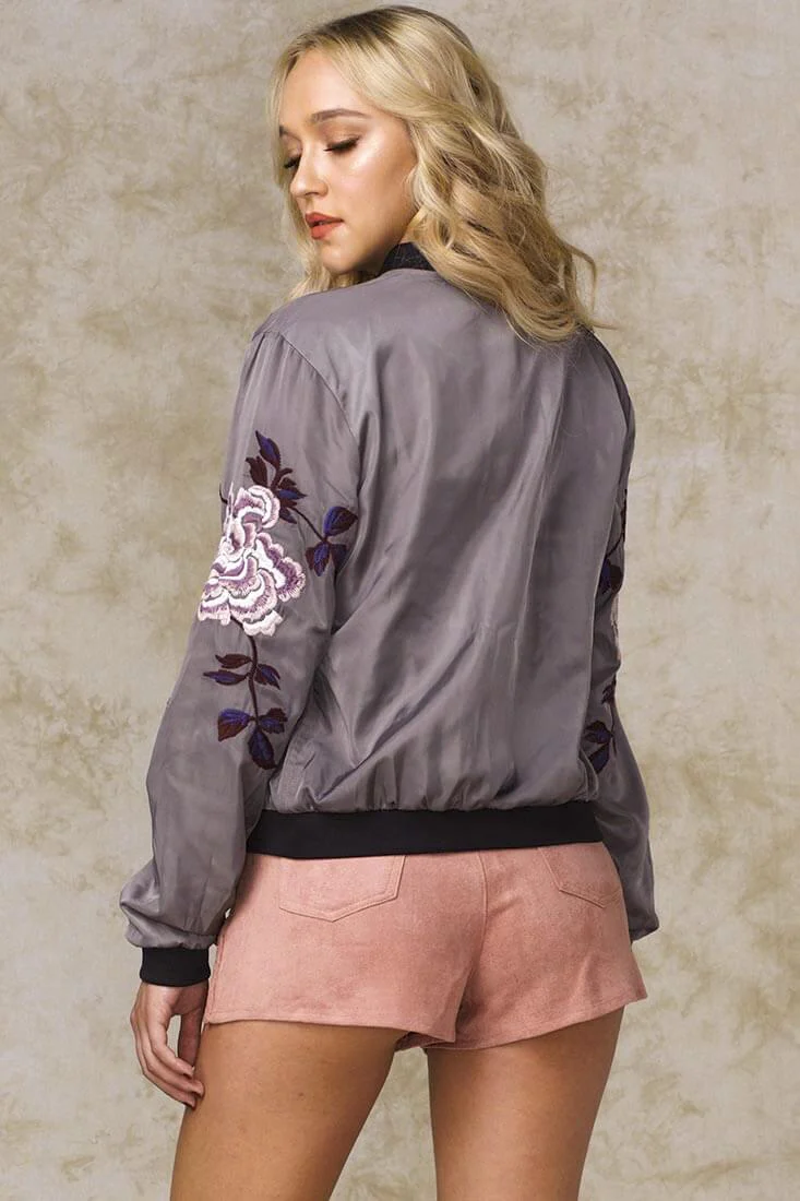 Rachel Floral Bomber Jacket Khaki - Image 3