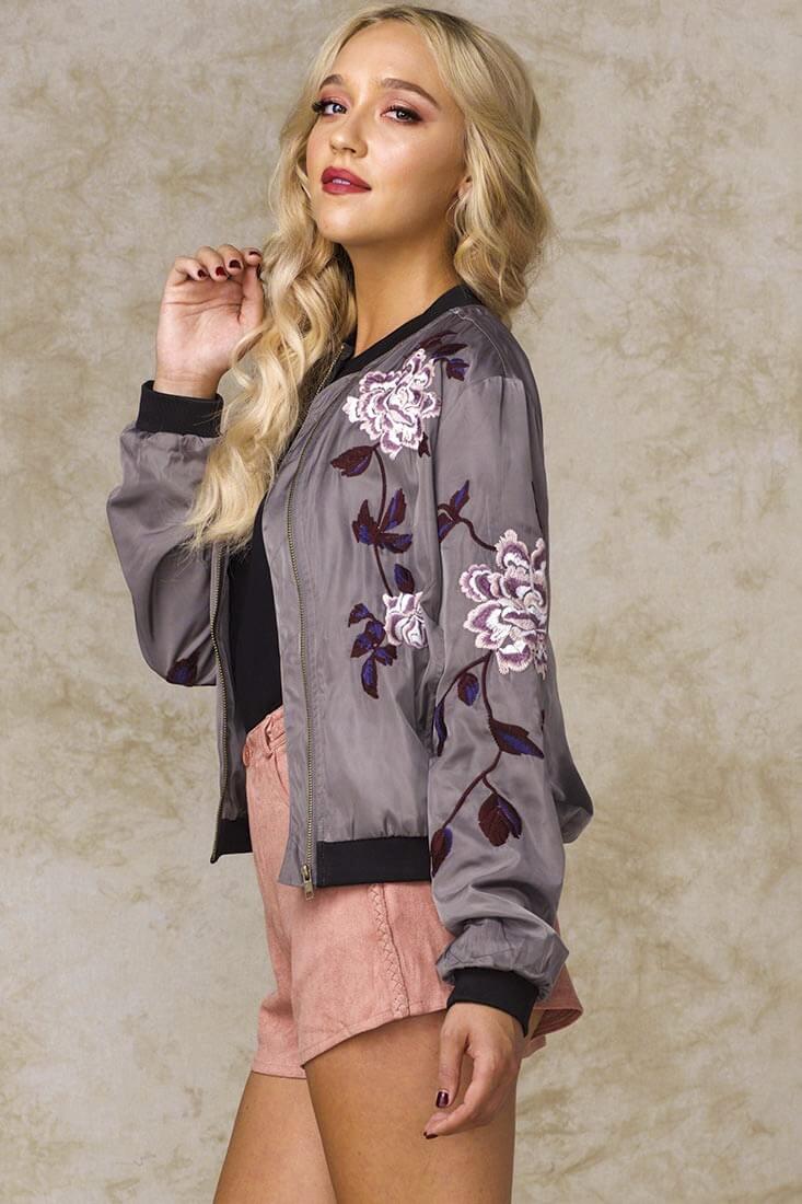 Rachel Floral Bomber Jacket Khaki - Image 5