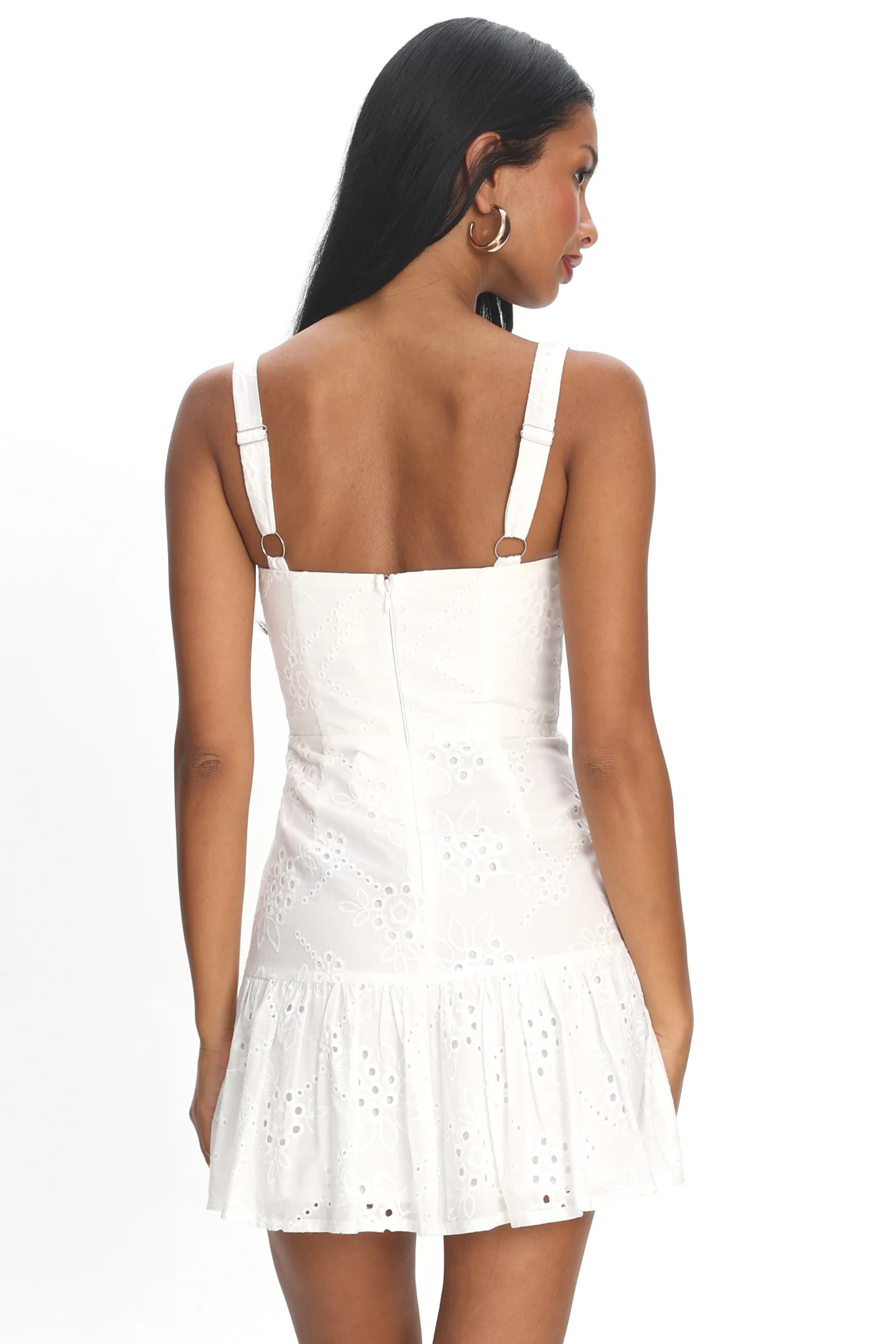 Rachelle Tied Bust Ruched Mini Dress Eyelet White - Image 3