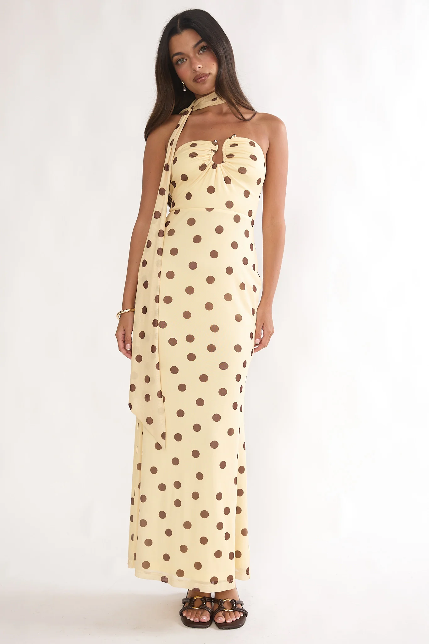Raeva Strapless Scarf Maxi Dress Spotted Yellow - Image 4