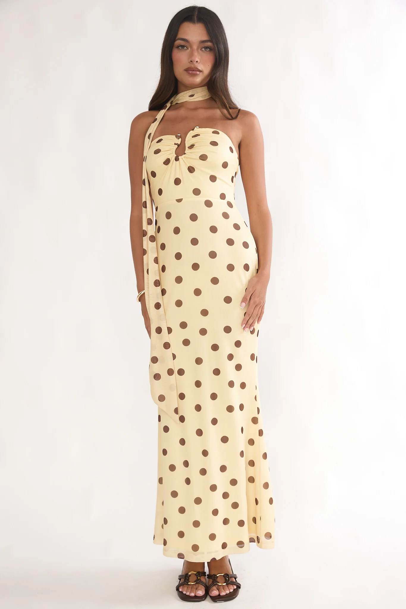 Raeva Strapless Scarf Maxi Dress Spotted Yellow - Image 5