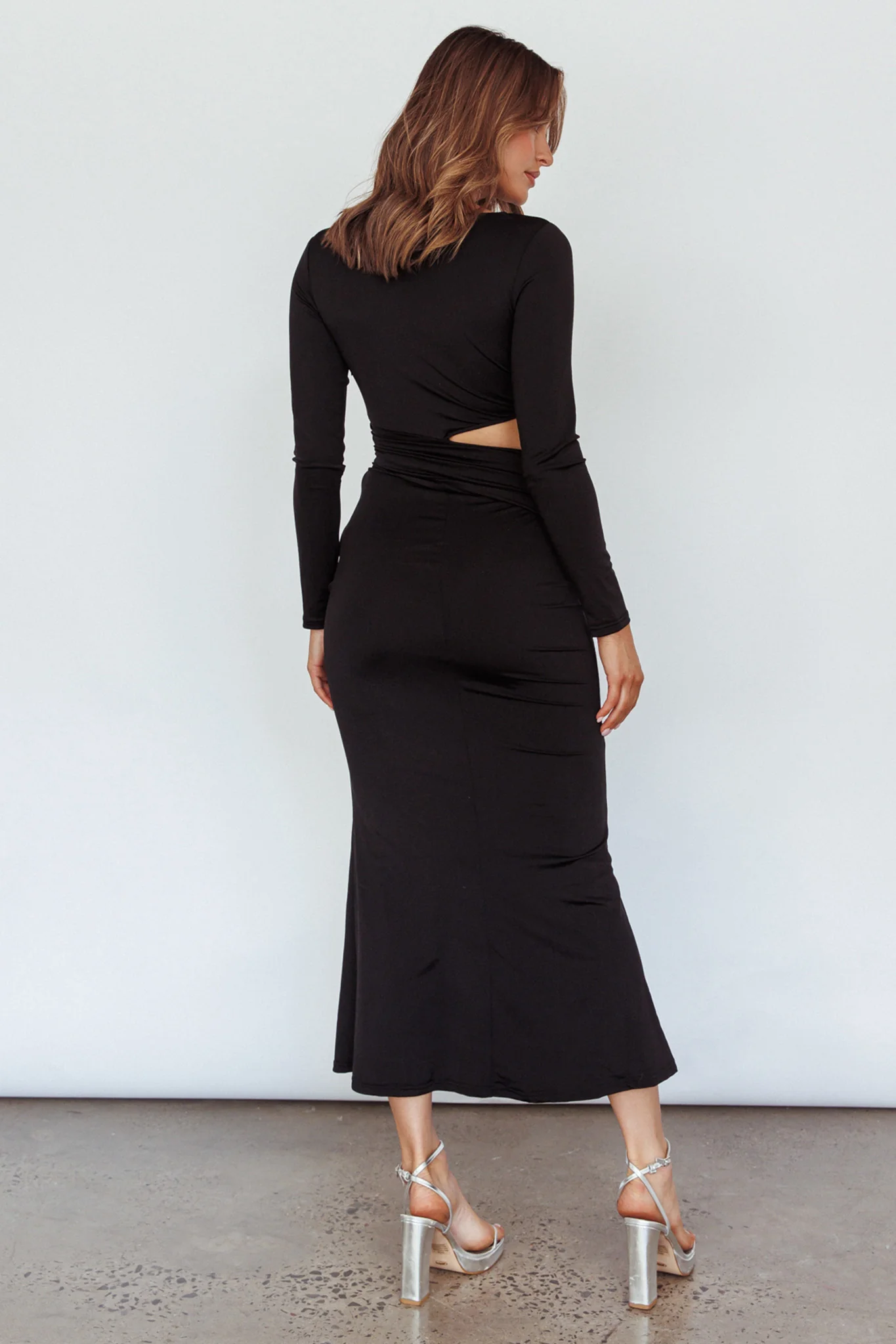 Rajah Long Sleeve Cut-Out Midi Dress Black - Image 2