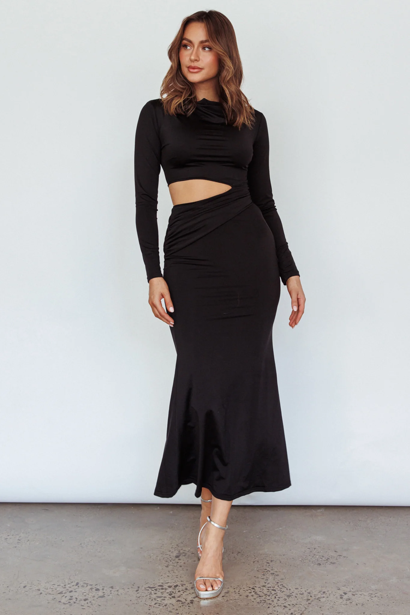 Rajah Long Sleeve Cut-Out Midi Dress Black - Image 3