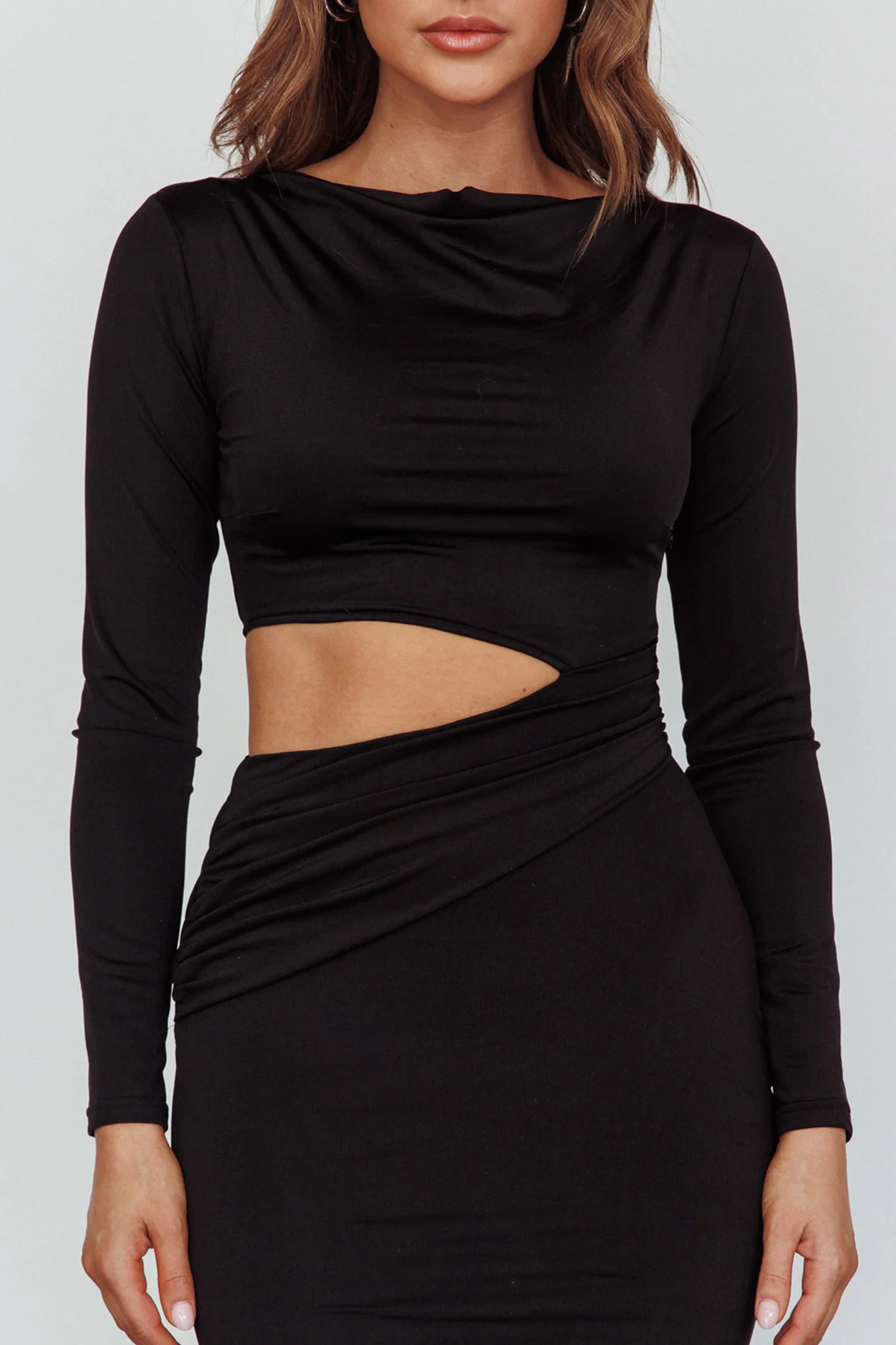 Rajah Long Sleeve Cut-Out Midi Dress Black - Image 4