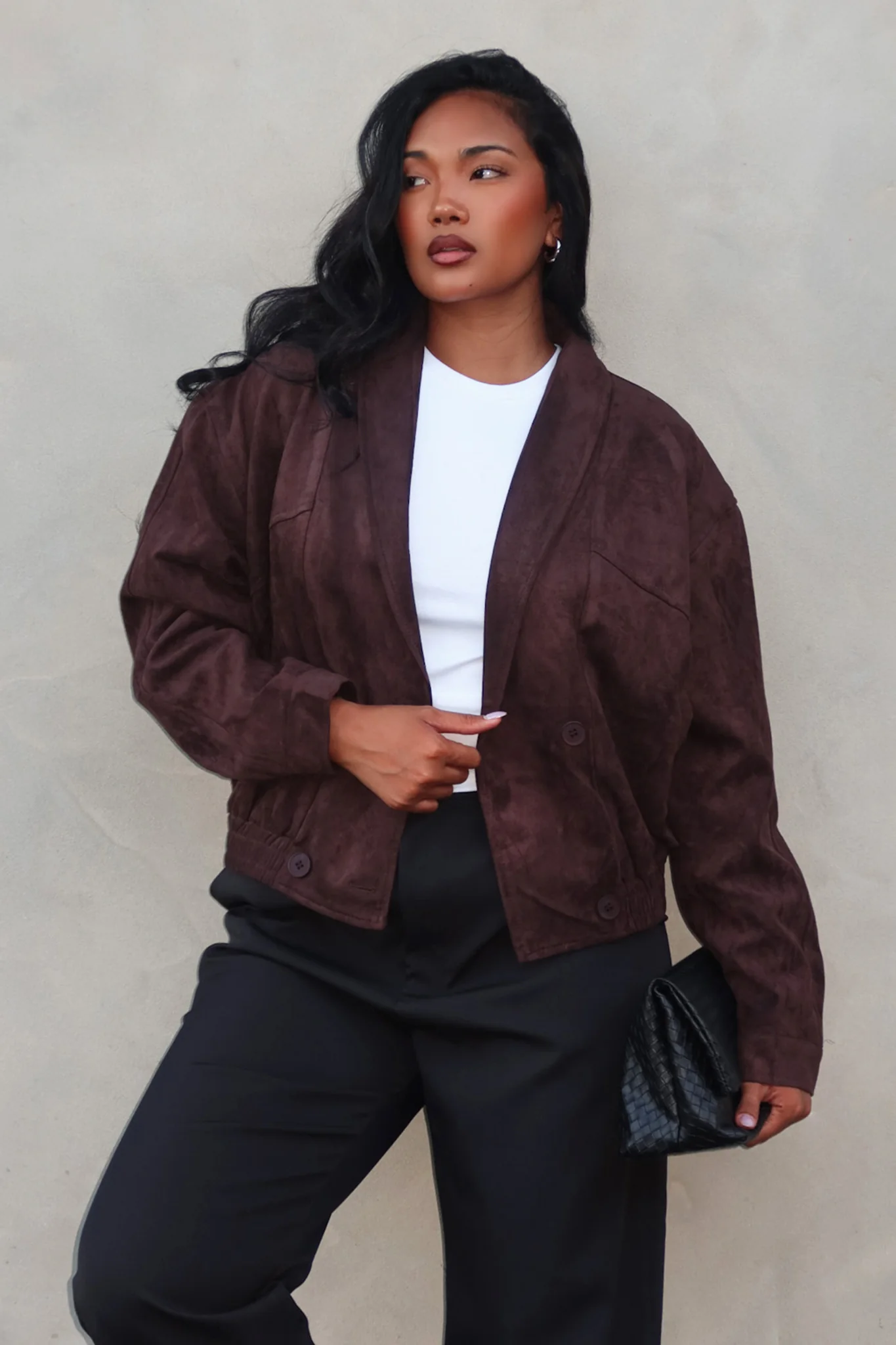 Rampage Faux Suede Blouson Jacket Chocolate - Image 2
