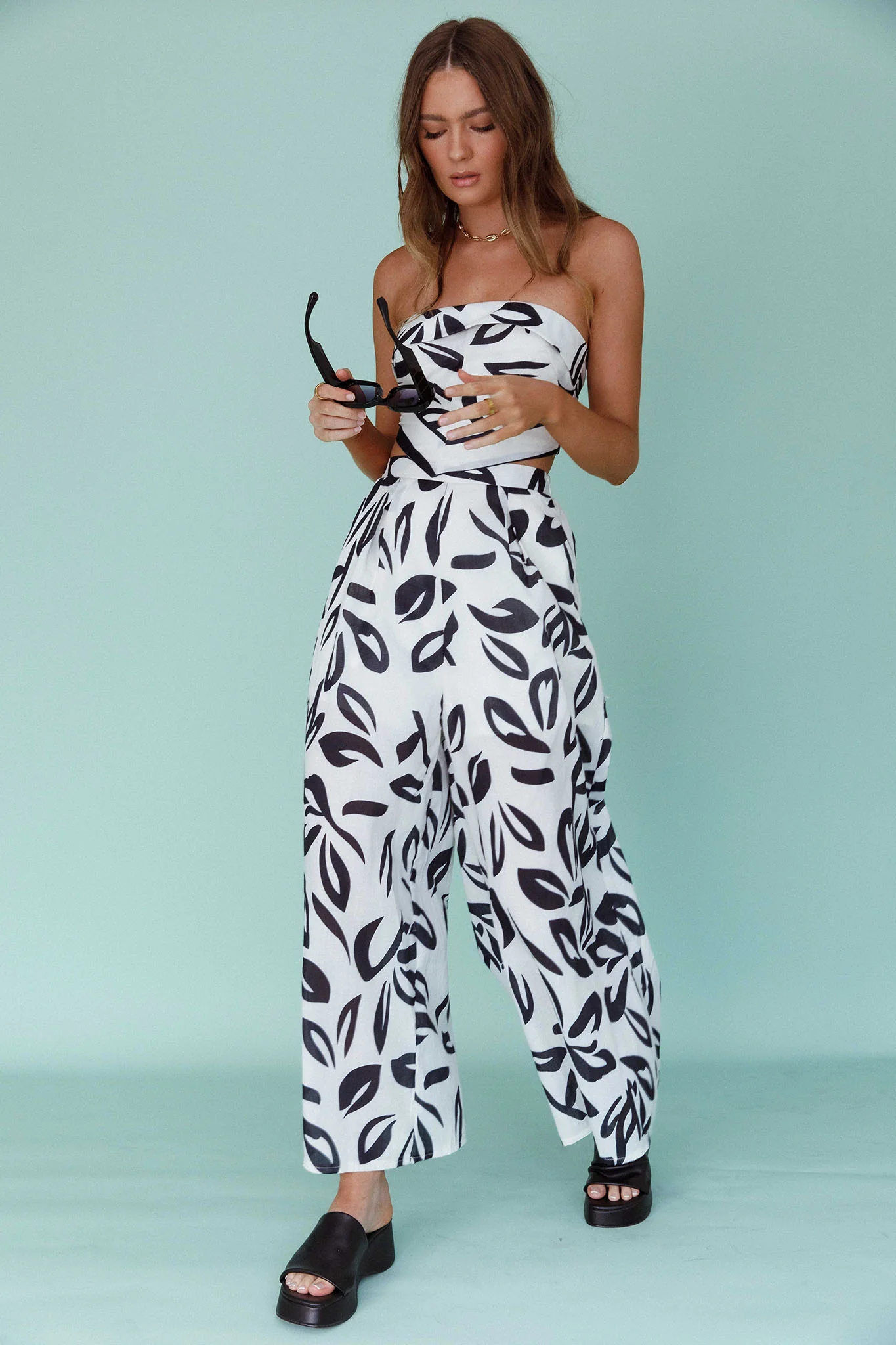 Randi Wide Leg Pants Leaf Print Black - Image 3