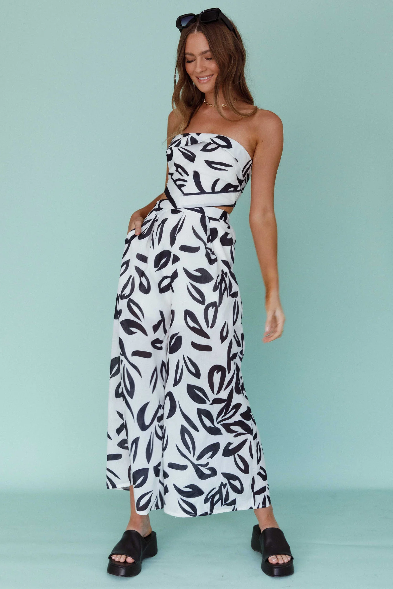 Randi Wide Leg Pants Leaf Print Black - Image 6