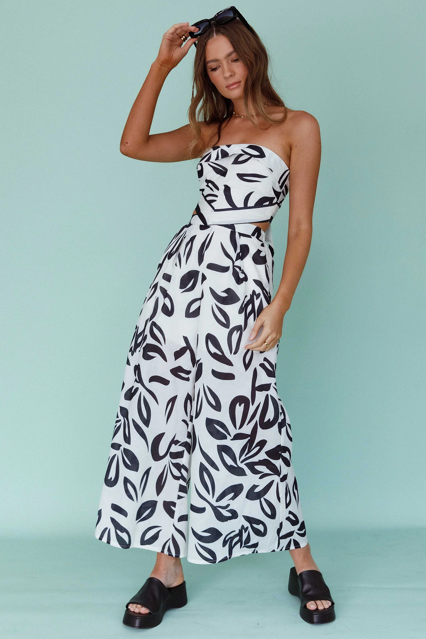 Randi Wide Leg Pants Leaf Print Black - Image 8