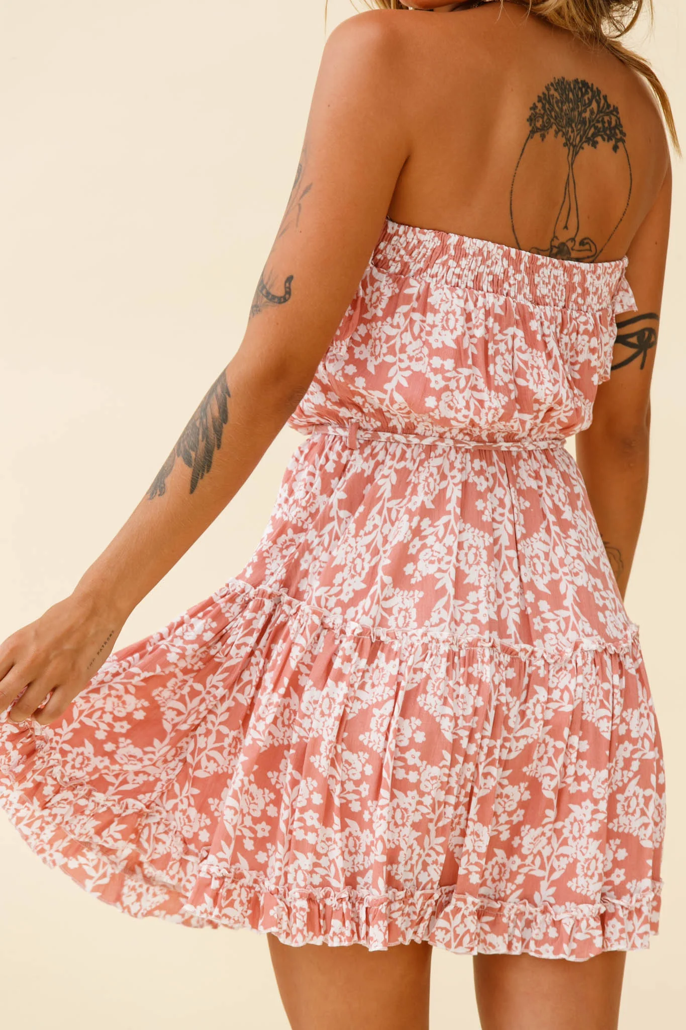 Raquel Strapless Layered Dress Floral Print Blush - Image 2