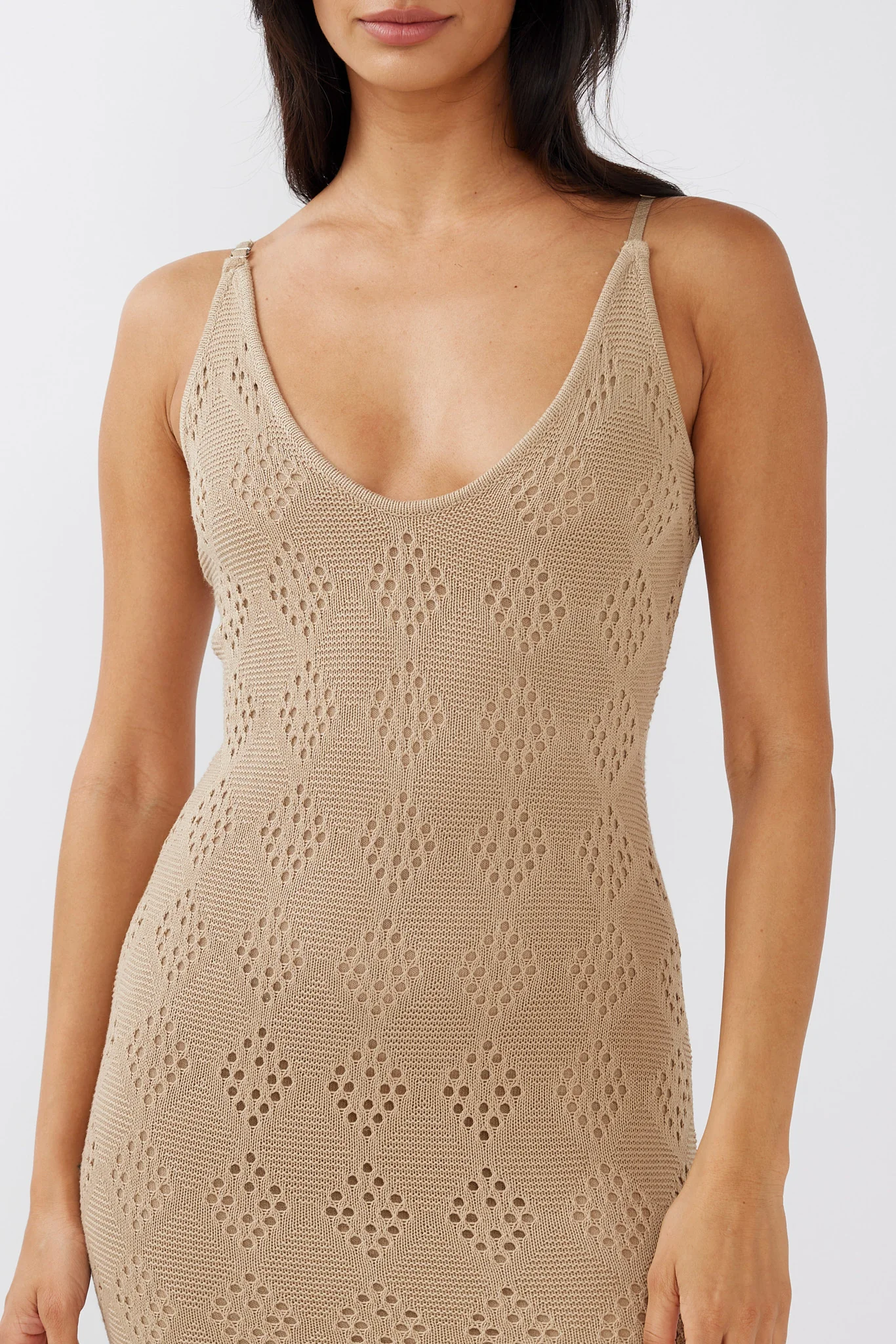 Raven Cami Strap Crochet Maxi Dress Sand - Image 4