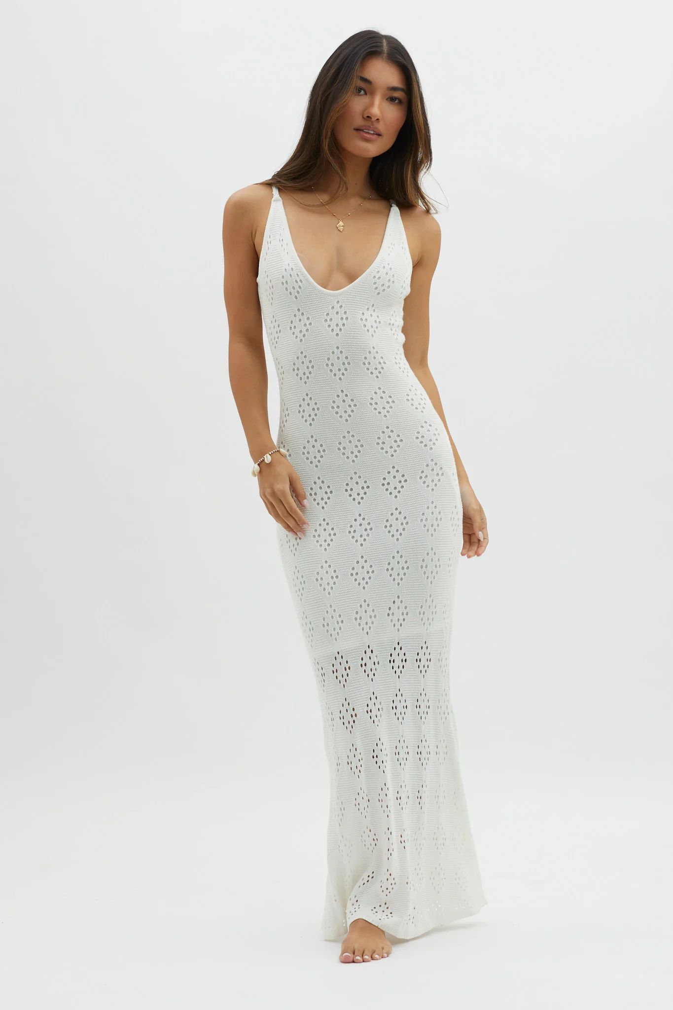 Raven Cami Strap Crochet Maxi Dress White - Image 4