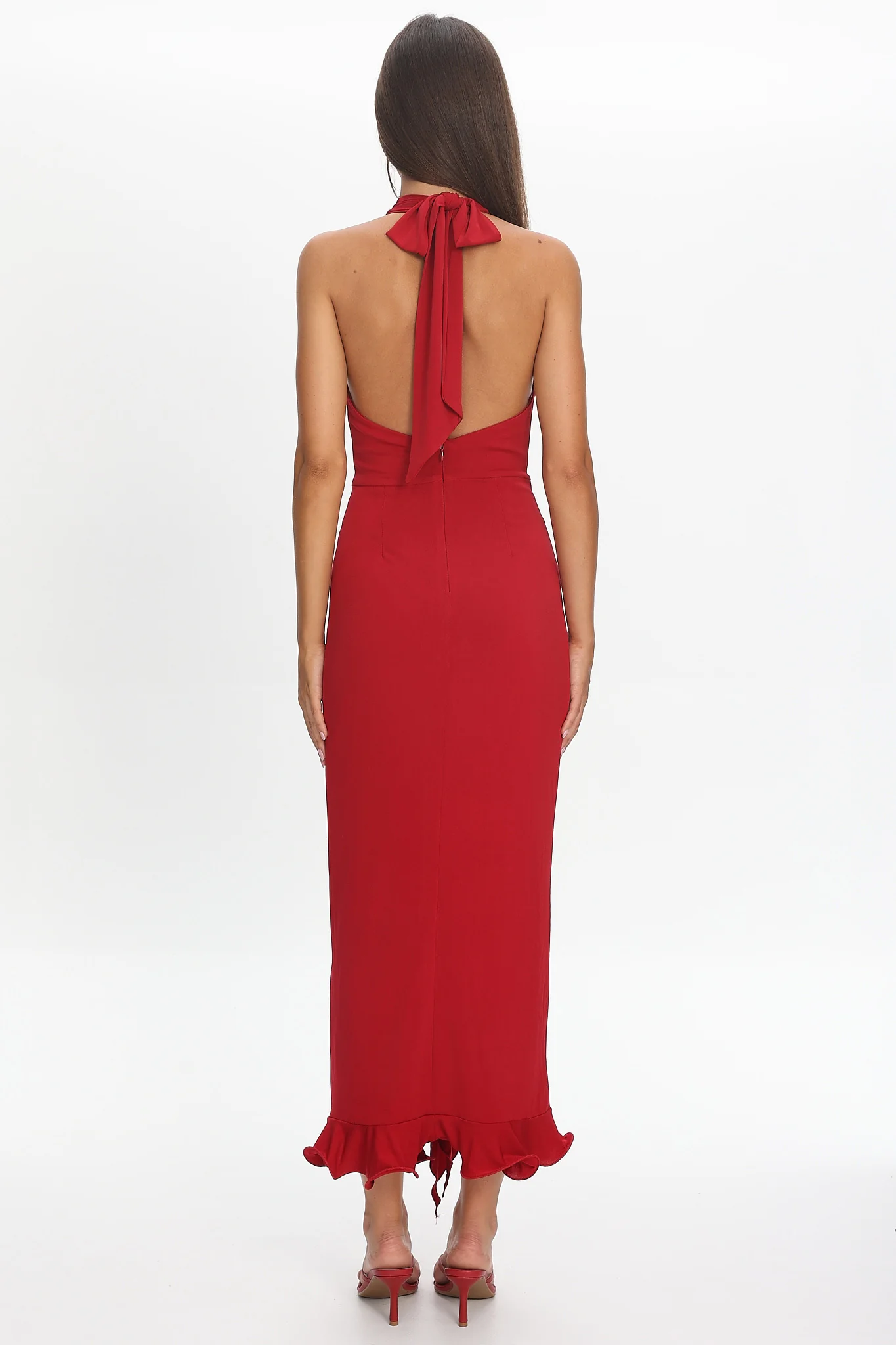 Ray Of Light Ruched Halterneck Maxi Dress Wine - Image 4