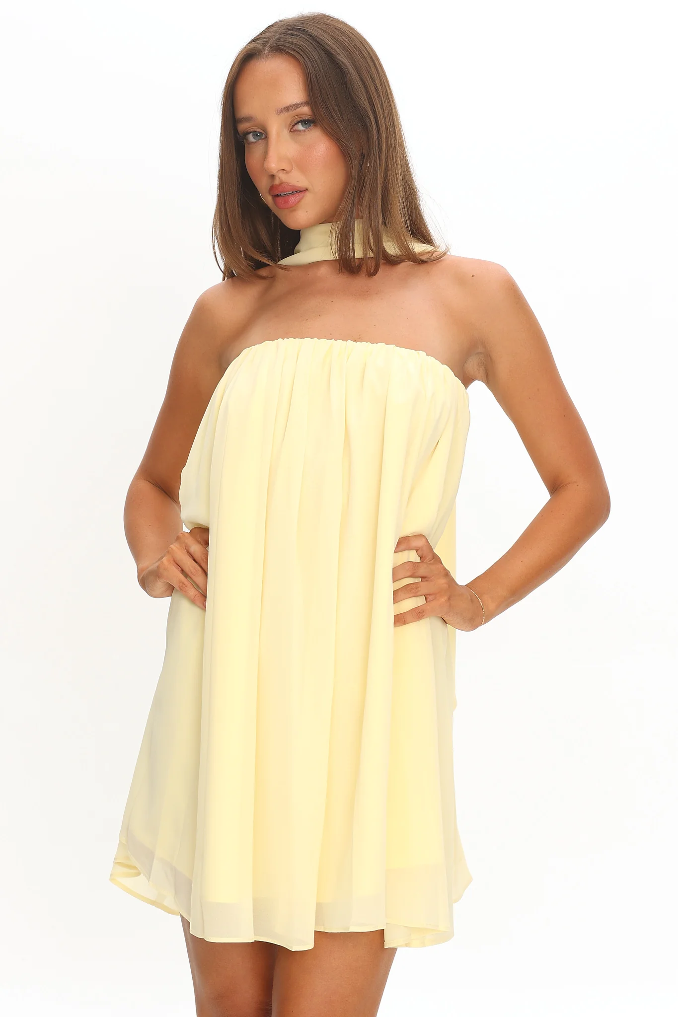 Read The Signs Strapless Mini Dress Butter - Image 5