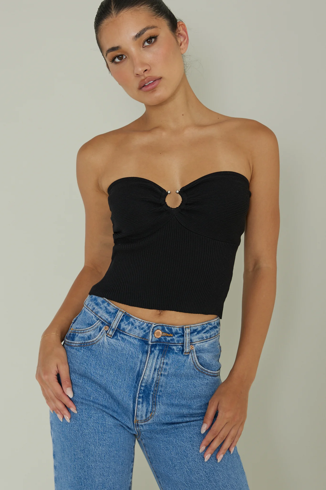 Real Talk Sweetheart Neckline Top Black - Image 5