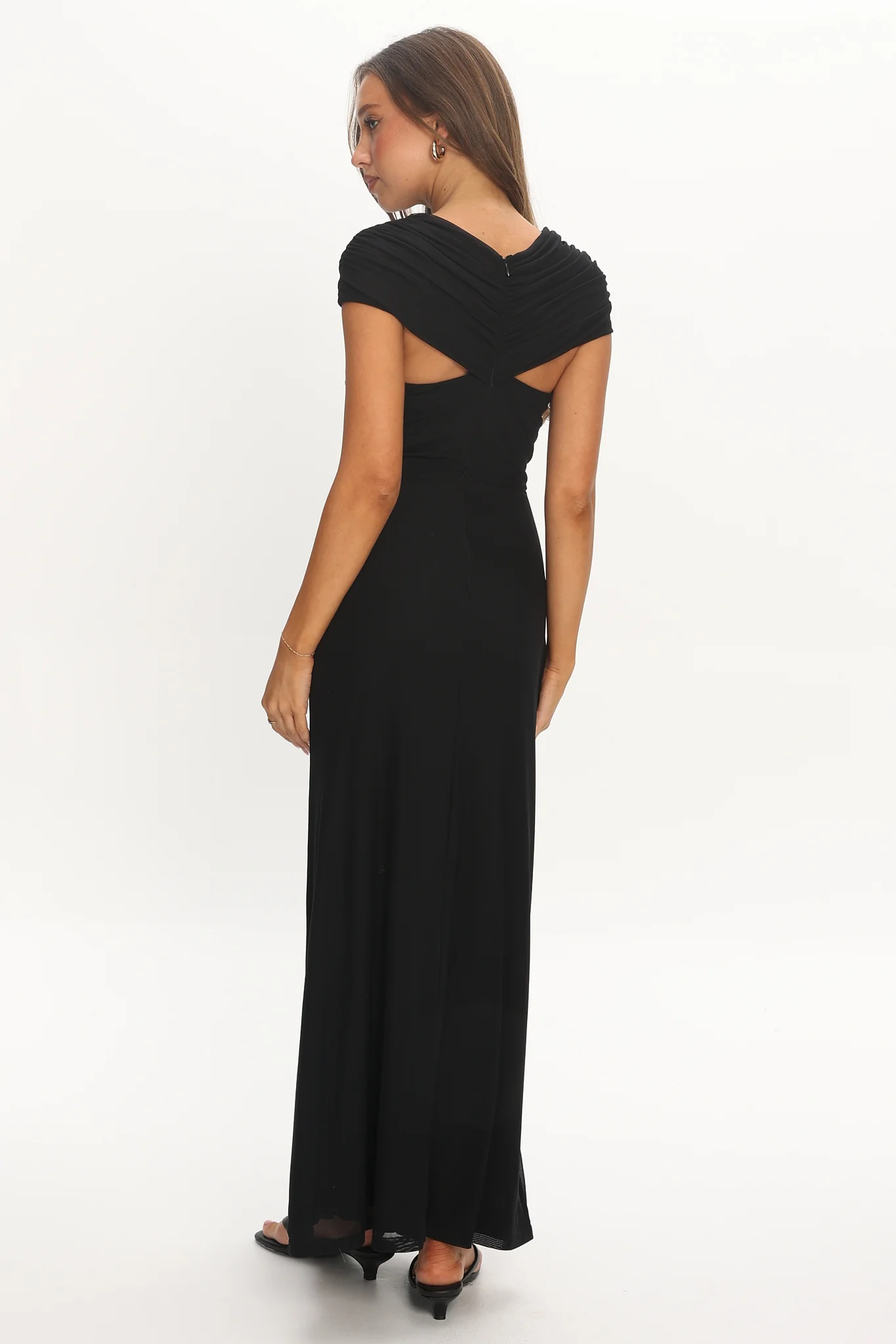 Reba Sheer Waist Ruched Maxi Waist Black - Image 3