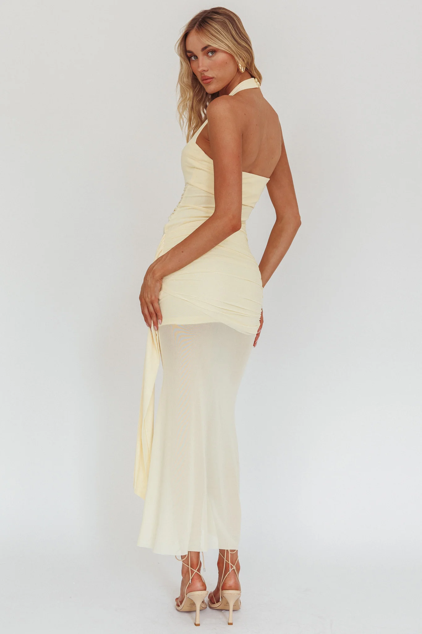 Rebekkah Halterneck Side Sash Maxi Dress Butter - Image 2