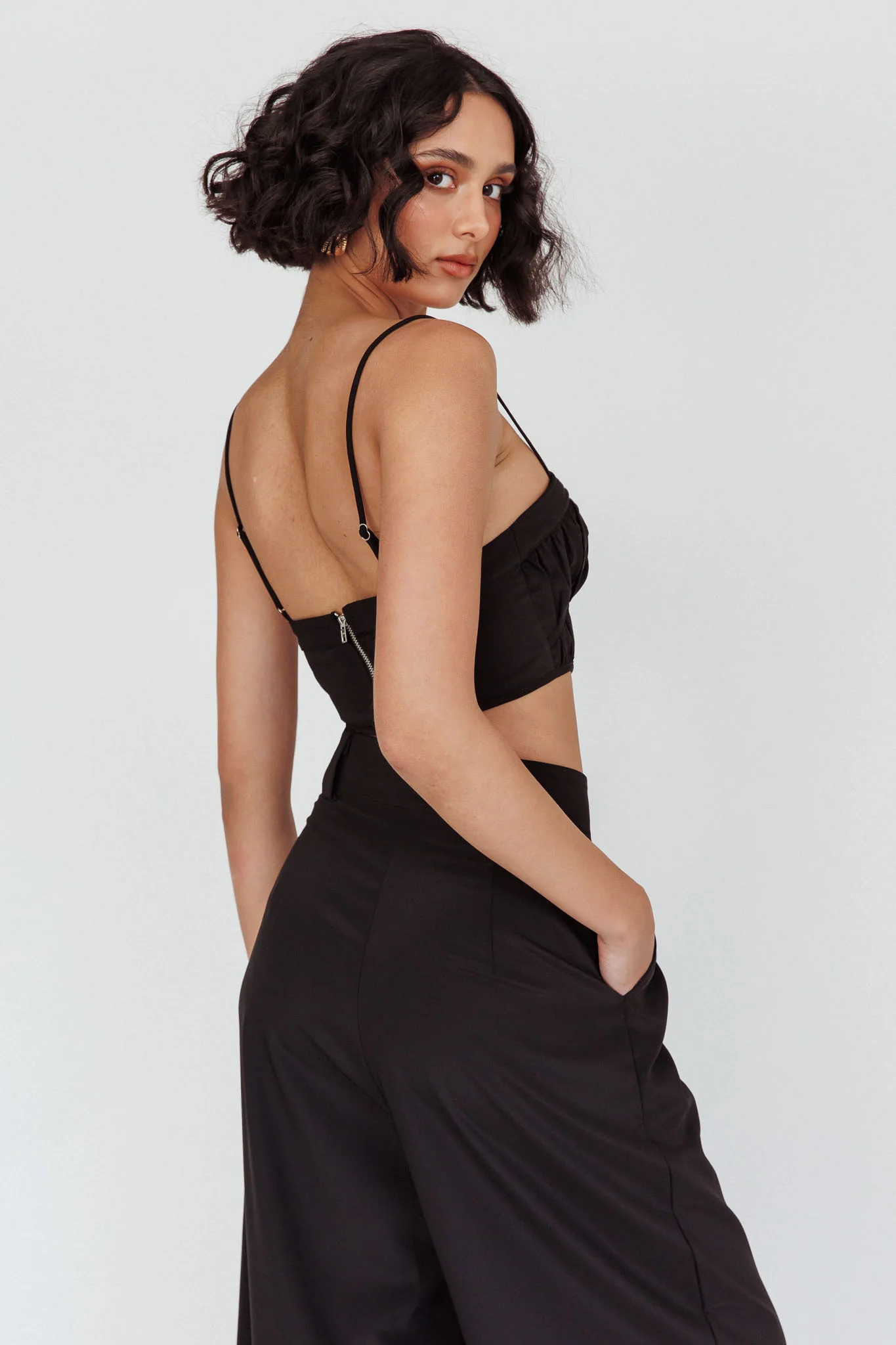 Regal Ruched Cami Crop Top Black - Image 2