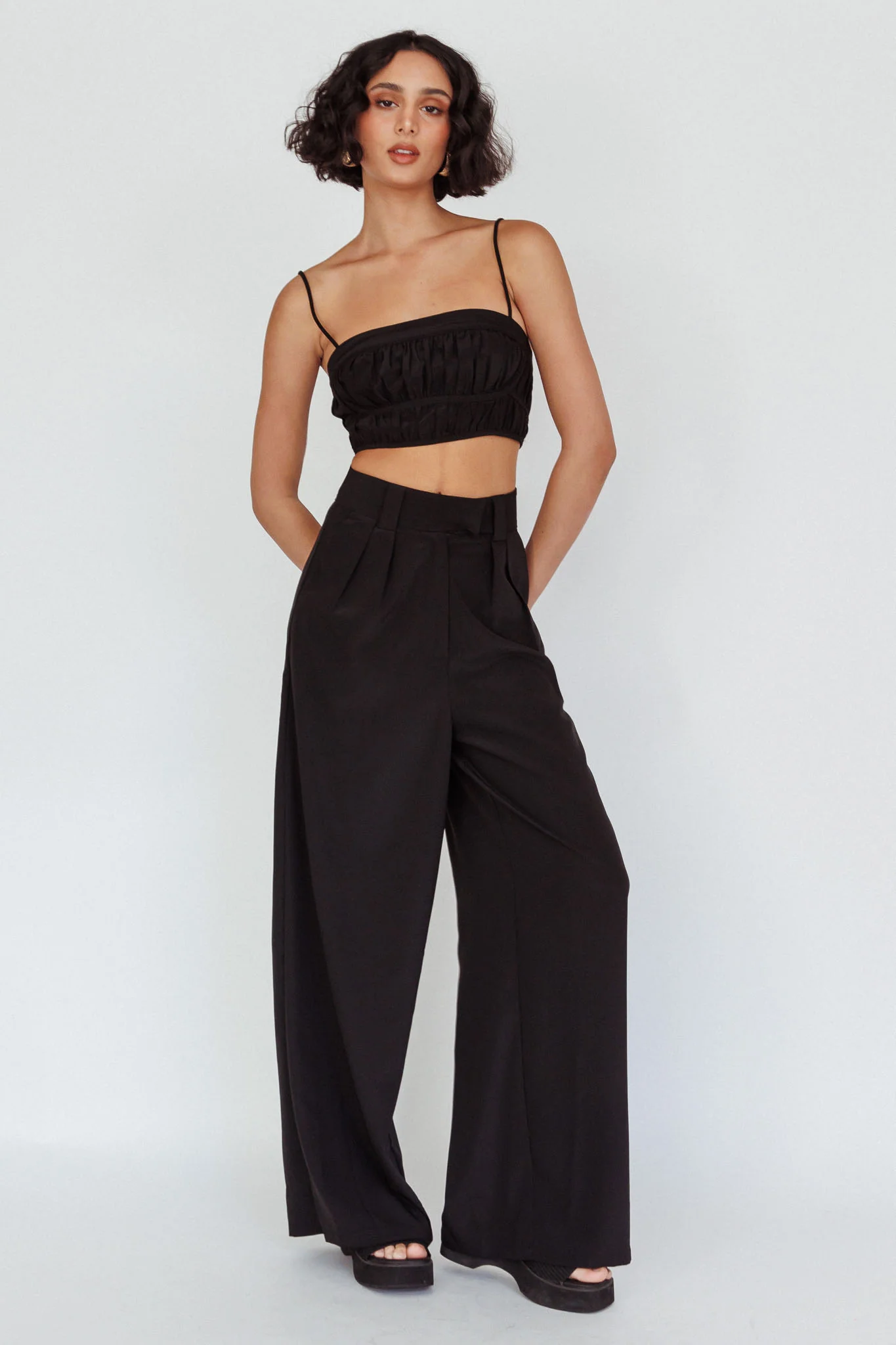 Regal Ruched Cami Crop Top Black - Image 3