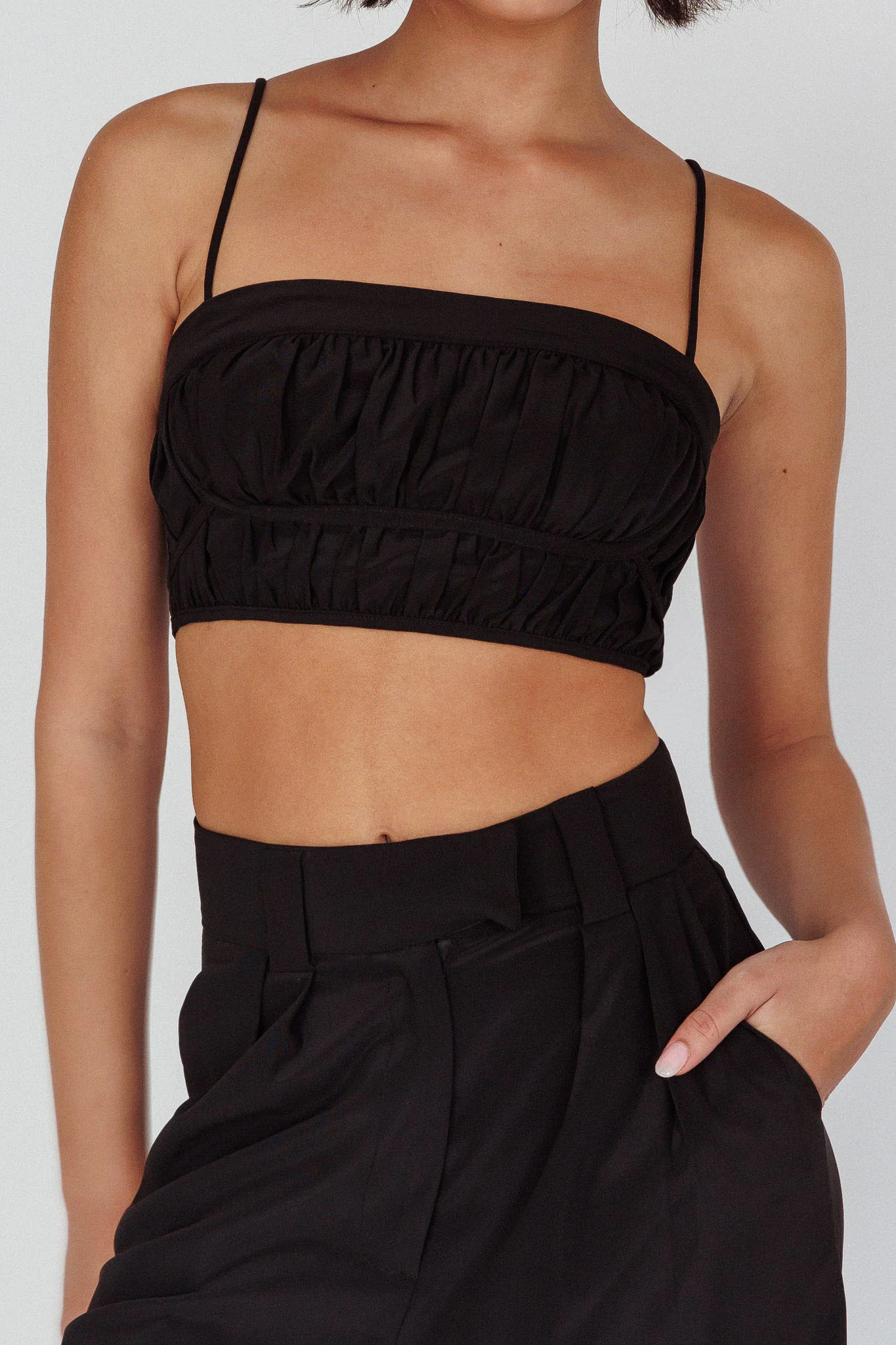 Regal Ruched Cami Crop Top Black - Image 4