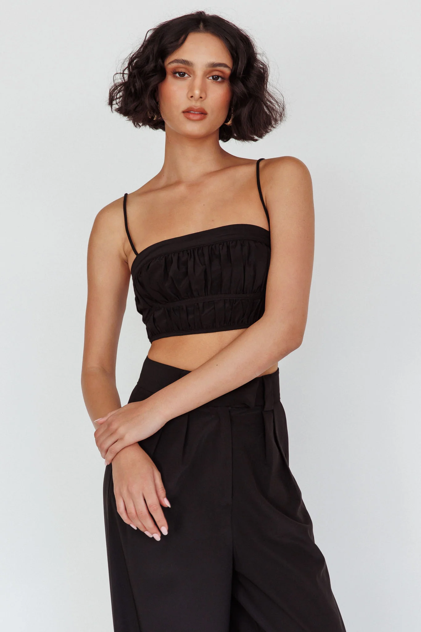 Regal Ruched Cami Crop Top Black - Image 5