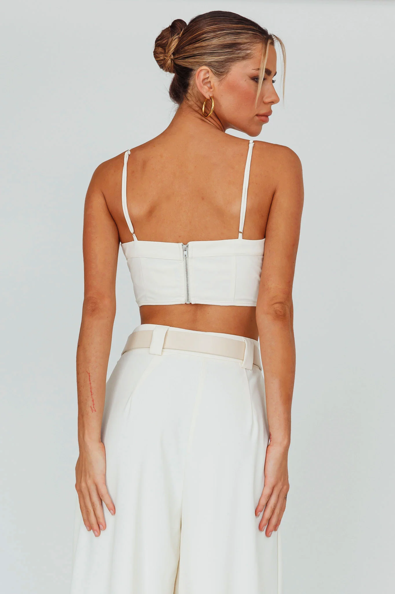 Regal Ruched Cami Crop Top Cream - Image 2