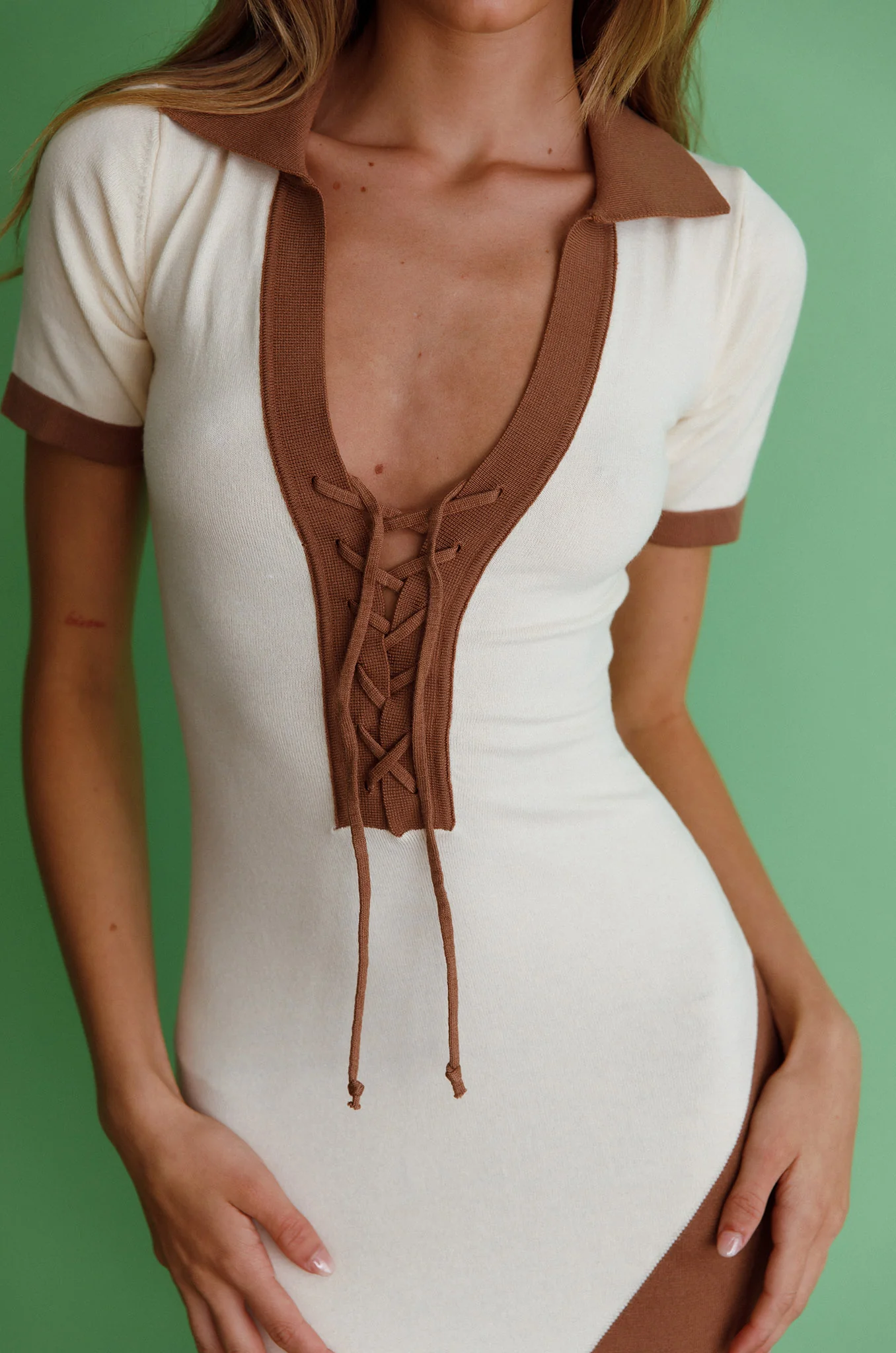 Regatta Lace-Up Polo Shirt Midi Dress Mocha - Image 8