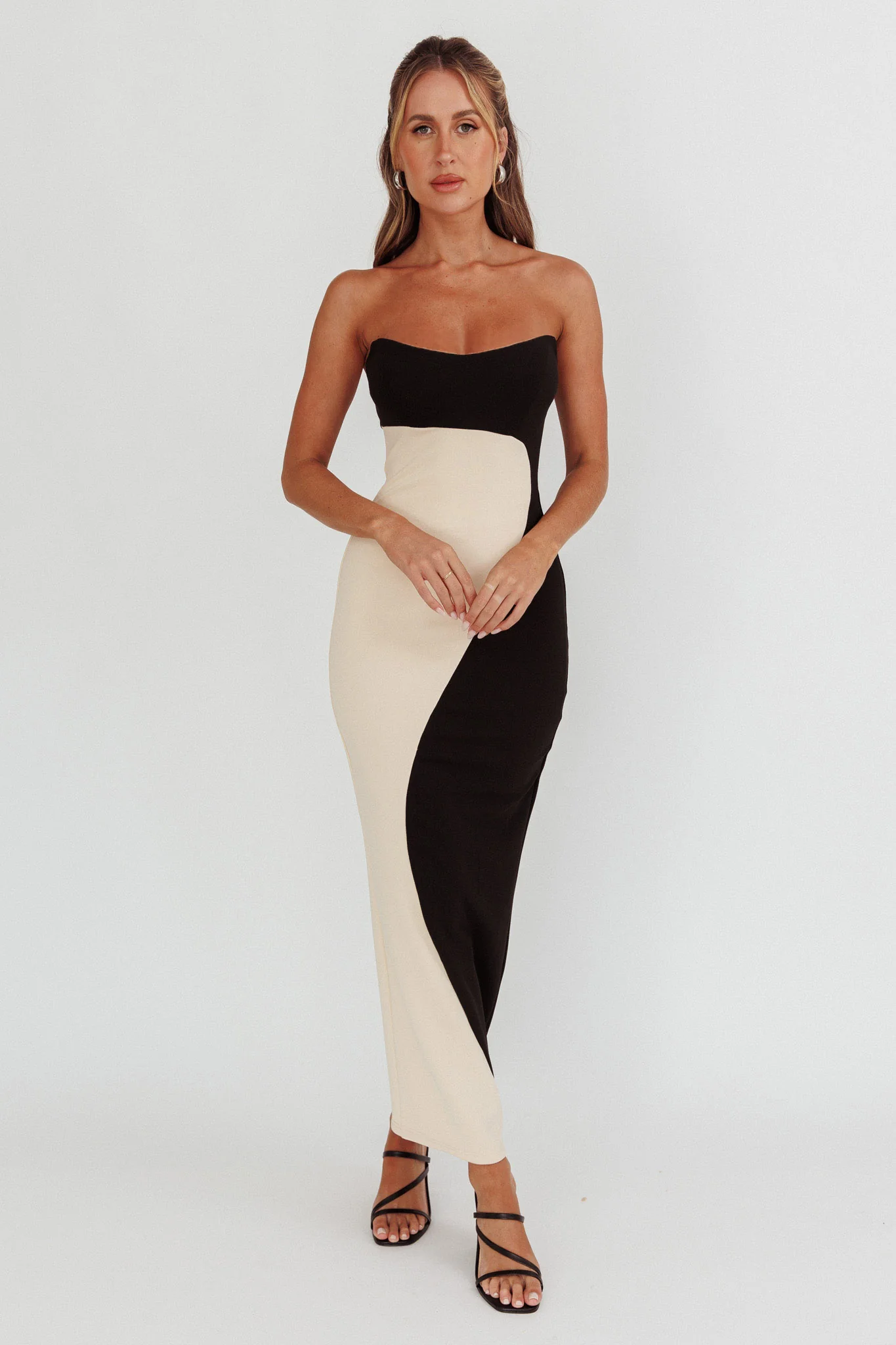 Regent Strapless Maxi Dress Black/Beige - Image 3