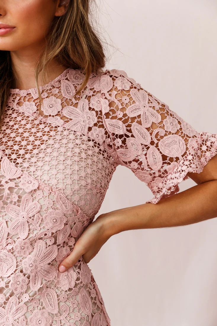 Reinhart Short Sleeve Crochet Lace Dress Blush - Image 5