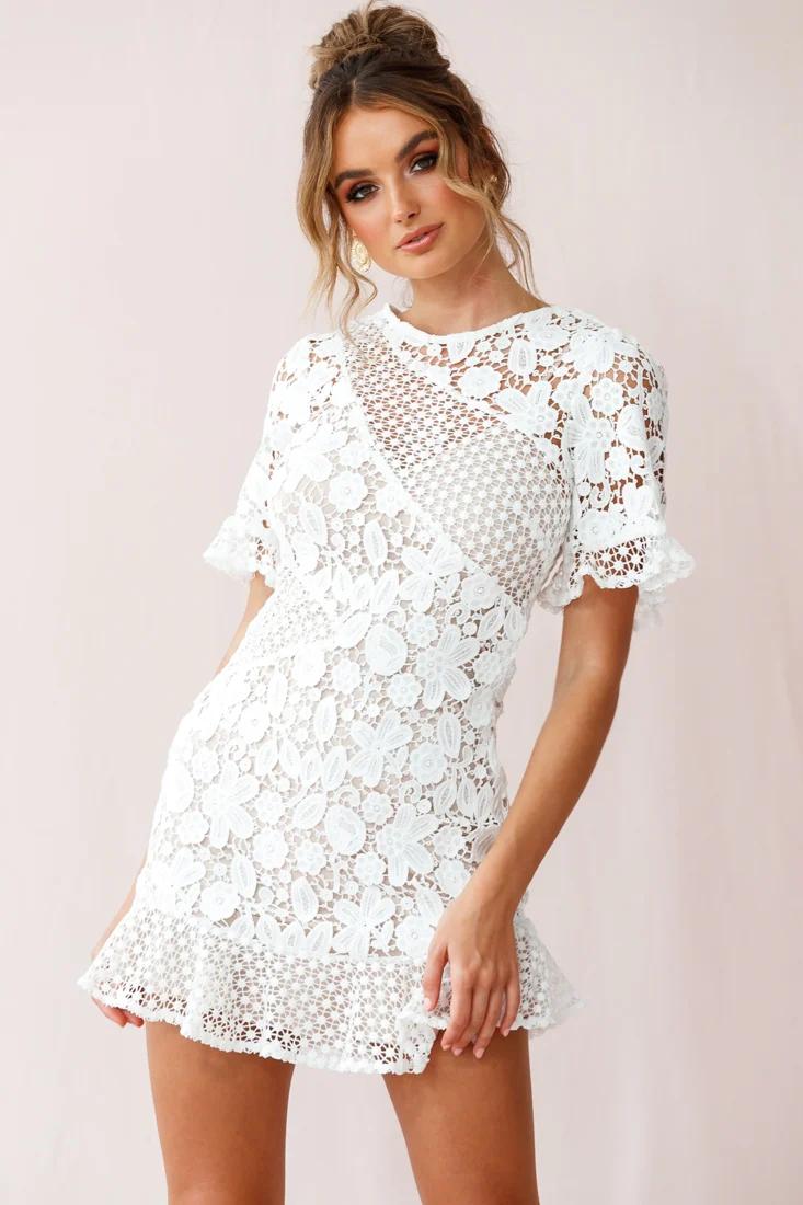 Reinhart Short Sleeve Crochet Lace Dress White - Image 5