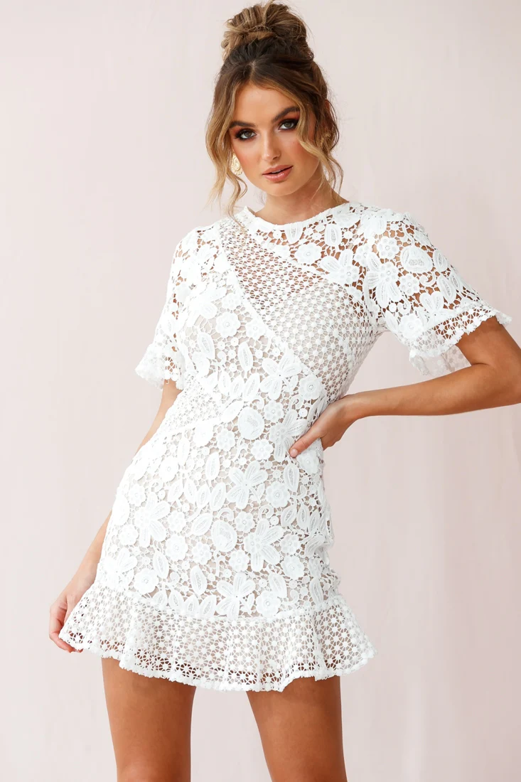 Reinhart Short Sleeve Crochet Lace Dress White - Image 6