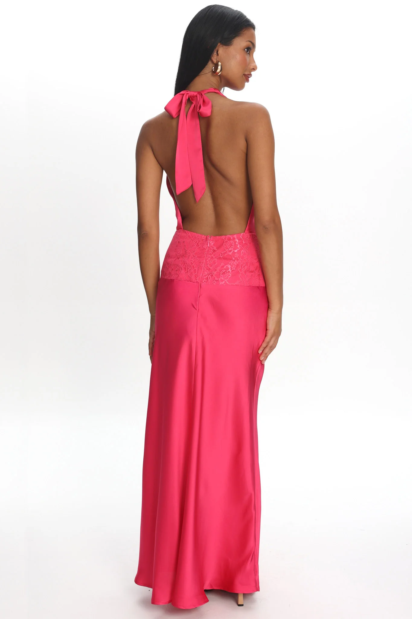 Renara Lace Waist Halter Maxi Dress Pink - Image 2