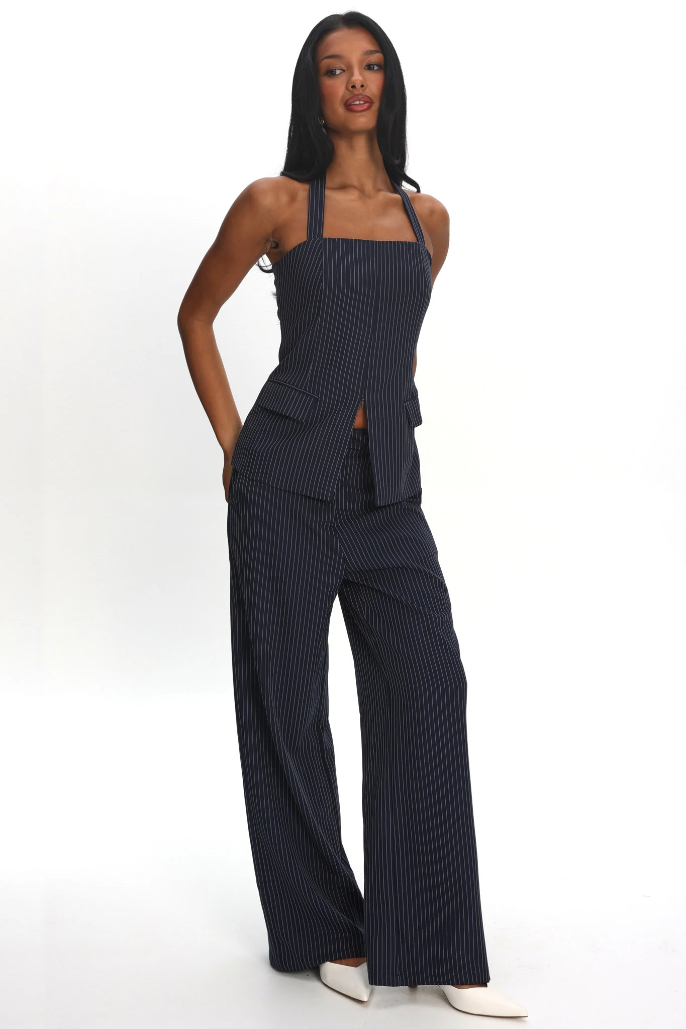 Renee Wide Leg Pants Pinstripe Navy - Image 5