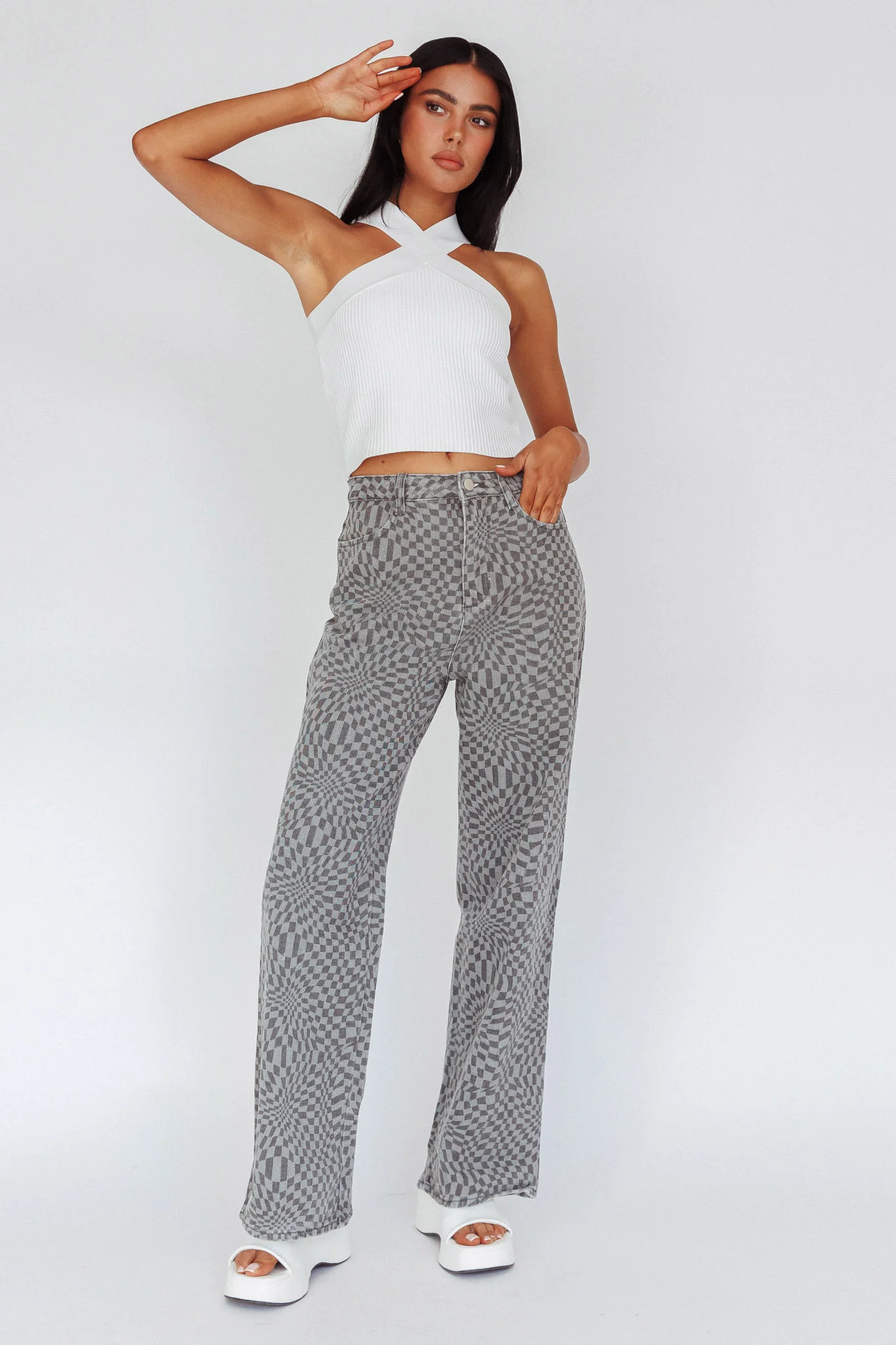 Renegade Printed Denim Pants Charcoal - Image 4