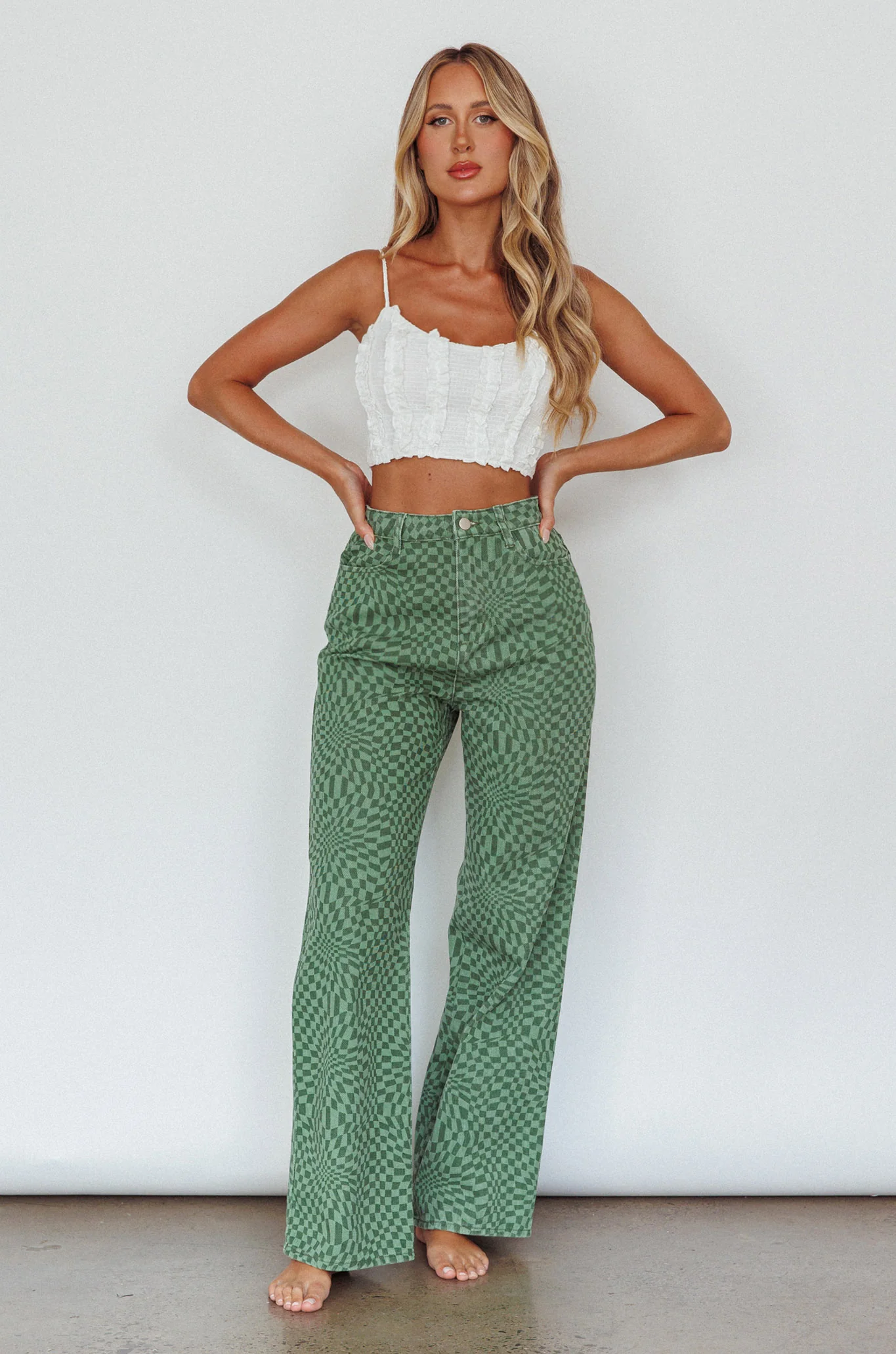Renegade Printed Denim Pants Olive - Image 3