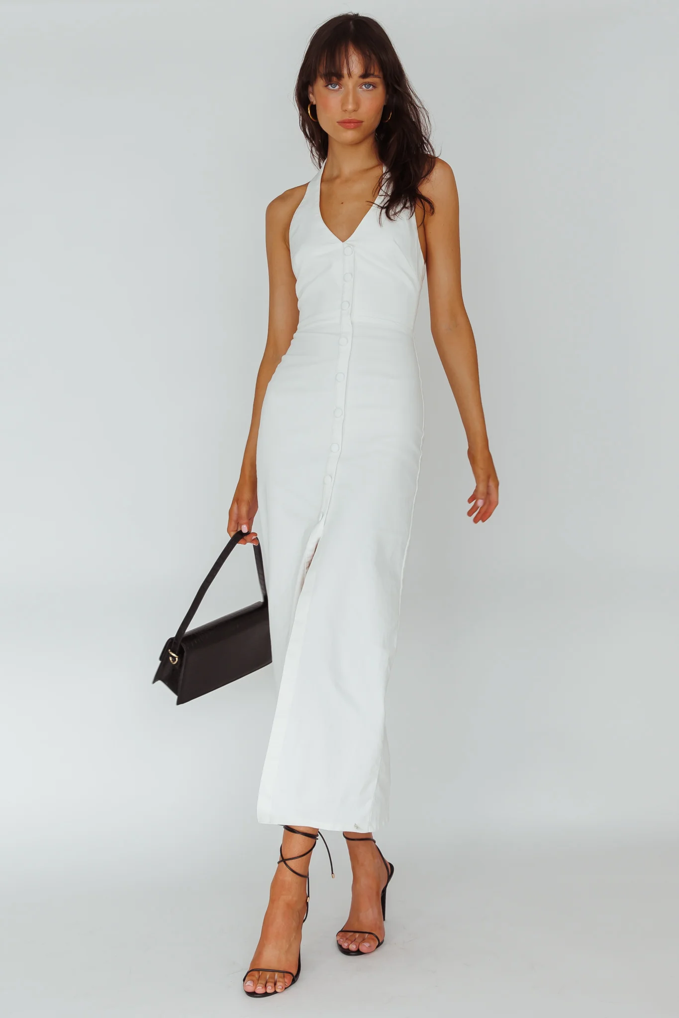 Renita Halterneck Button Maxi Dress White - Image 3