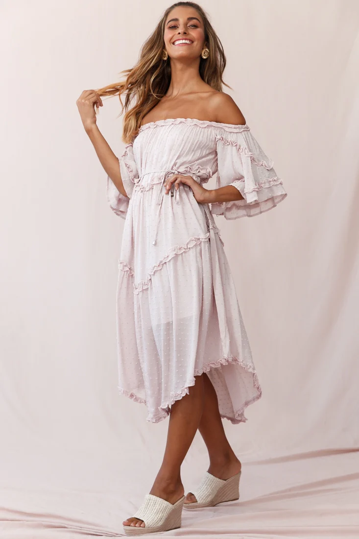 Renoir Off-Shoulder Frill Trim Midi Dress Mauve - Image 3
