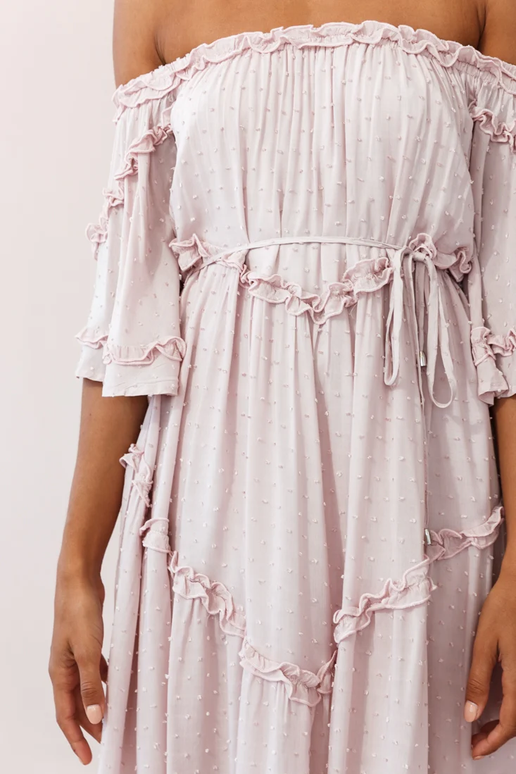 Renoir Off-Shoulder Frill Trim Midi Dress Mauve - Image 5
