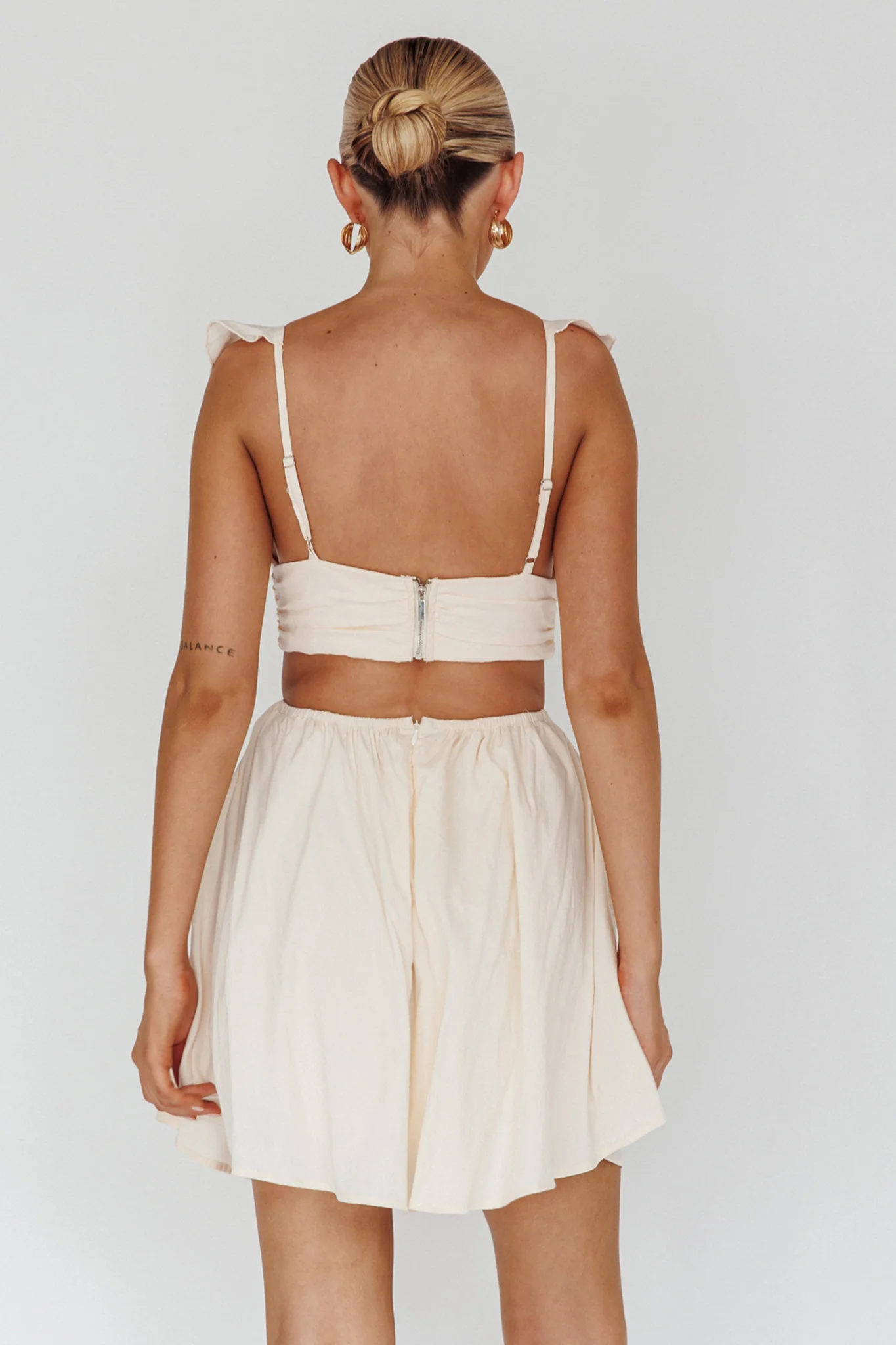 Revel Ruffle Trim Cut-Out Waist Dress Ivory - Image 2