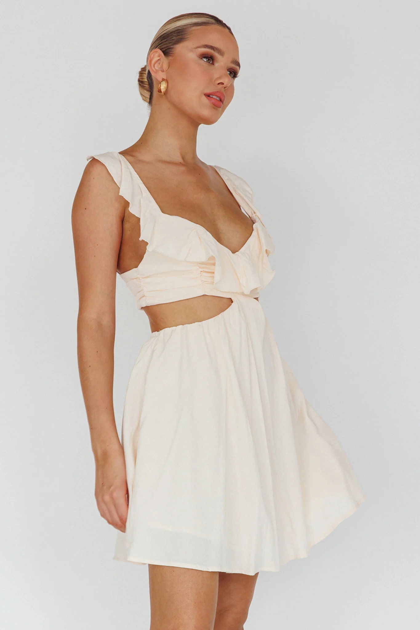 Revel Ruffle Trim Cut-Out Waist Dress Ivory - Image 5