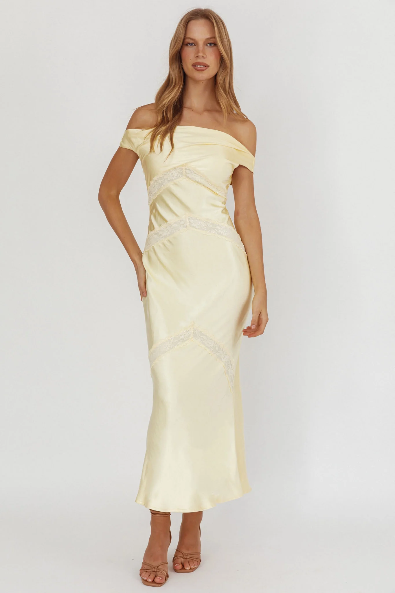 Revelation Off-Shoulder Lace Trim Maxi Dress Butter - Image 5