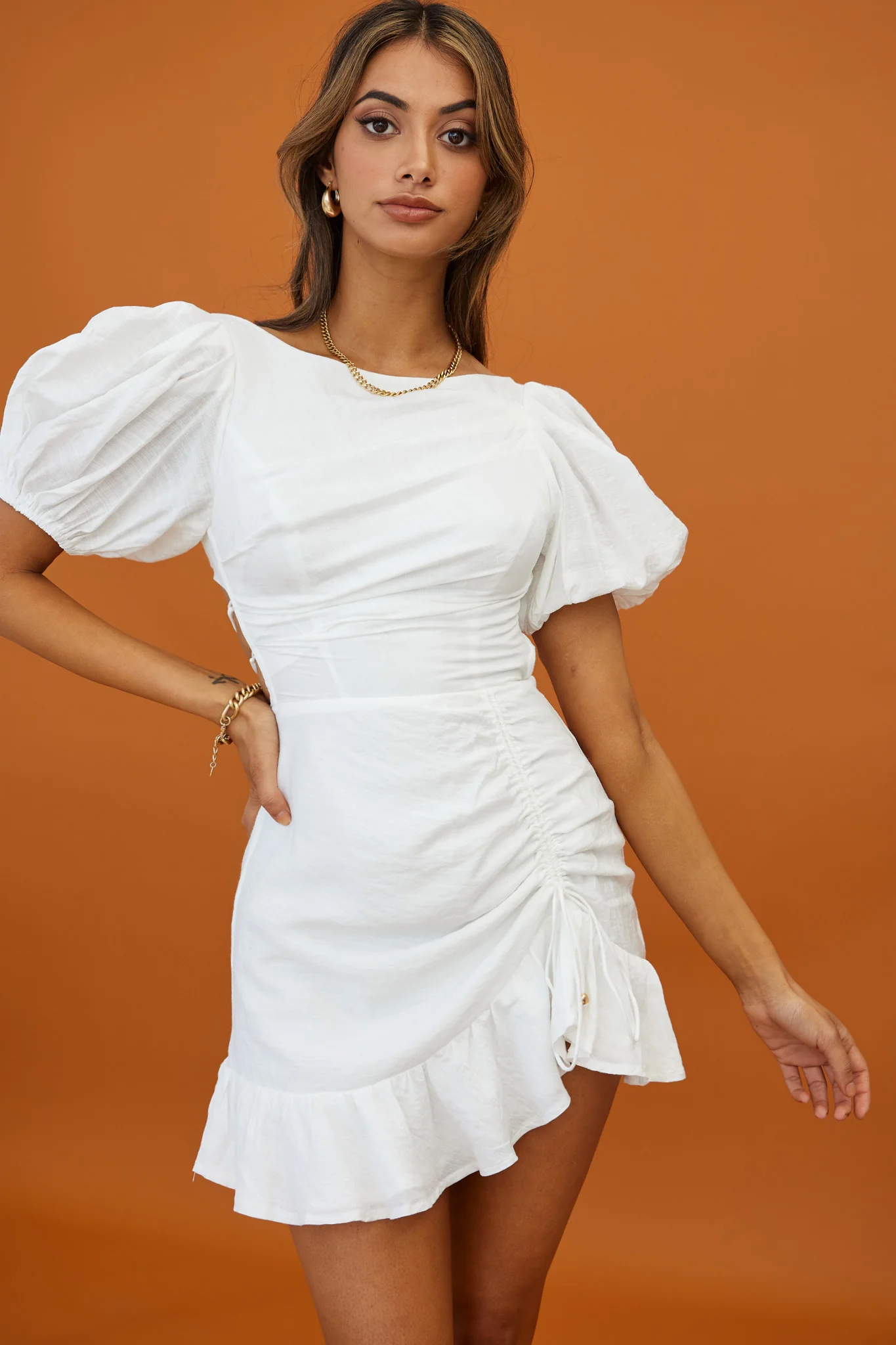 Rhode Puff Sleeve Strappy Back Dress White - Image 4