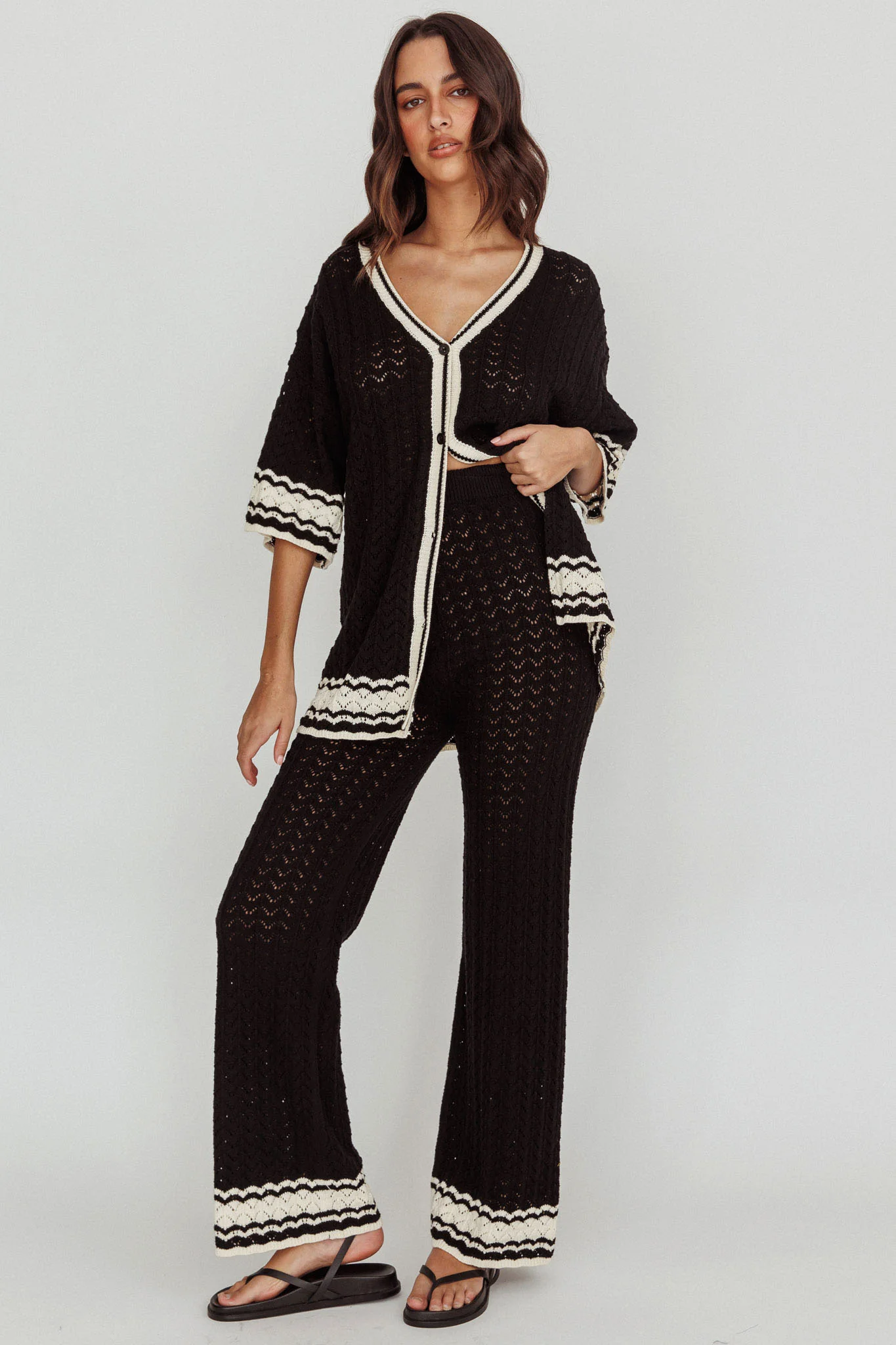 Rhodes Cotton Straight Leg Knit Pants Black - Image 2